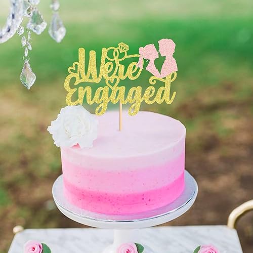 Miniatura 5 de Ercadio 1 paquete de decoración para tartas con purpurina dorada con anillo de despedida de soltera, decoración para bodas, compromisos, fiestas