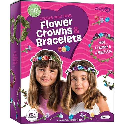 Flower Crowns & Bracelet Making Kit for Girls - Make Your Own Jewelry Kits for Kids - DIY Hair Accessories Set - Arts & Crafts Gift for Ages 6-12 Year Old Girl - Craft Maker Gifts Toys Age 6 7 8 9 10