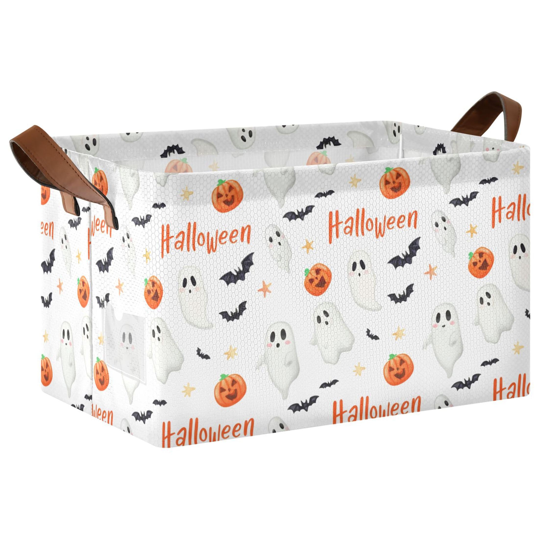 Kutsu Ghosts Pumpkins Foldable Storage Basket Collapsible Bin With Handles For Shelves
