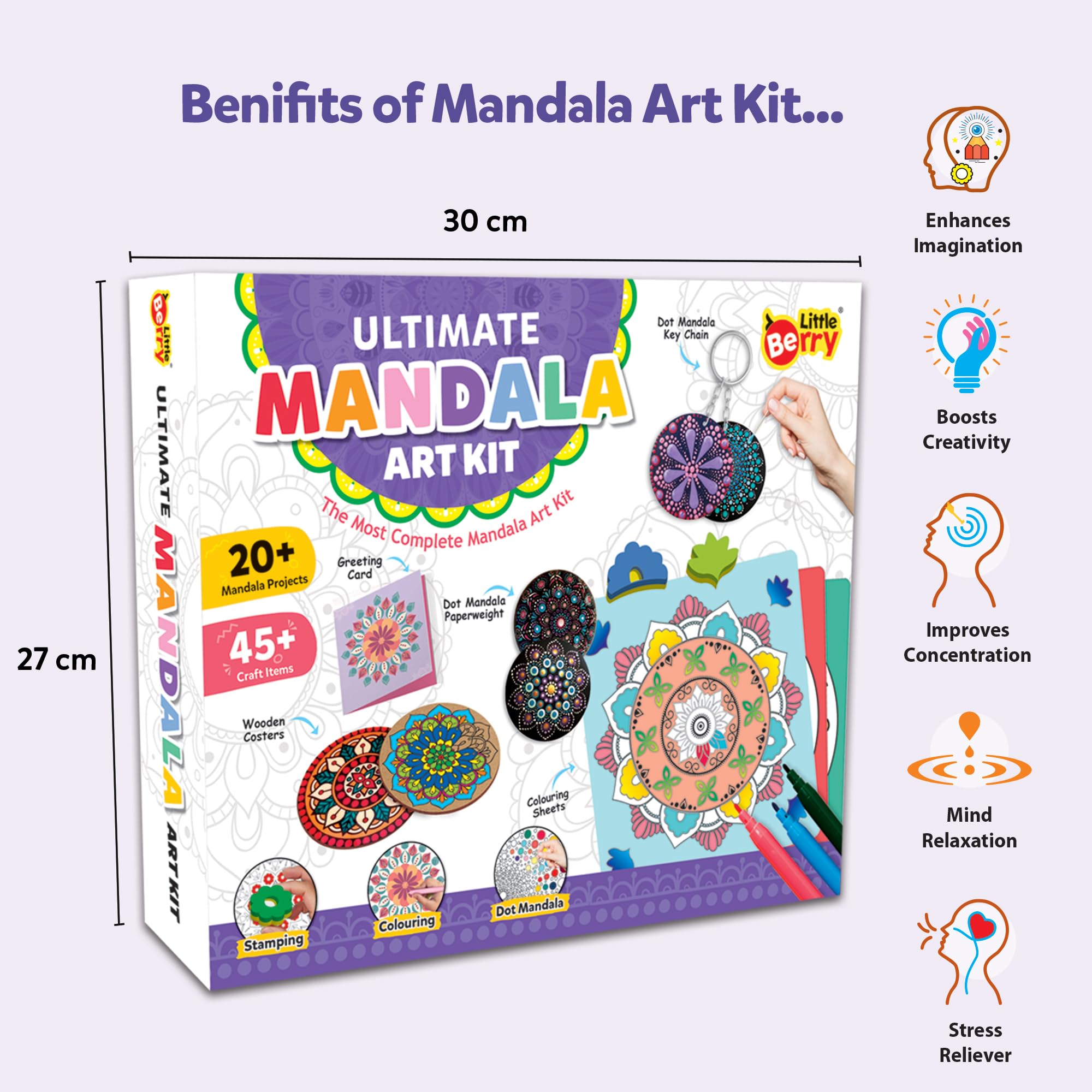 Little Berry Zestaw do malowania Mandala Madhubani, najlepszy zestaw artystyczny z mandalą dla dorosłych, wszechstronny zestaw artystyczny i do majsterkowania dla dziewcząt, ponad 20 projektów