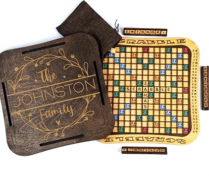 Handmade Personalized Wooden Word Game Board Set Custom Family Game with Engraving, Vintage Style Wooden Letter Tile Board for Adults and Kids, for Game Nights and Home Decor