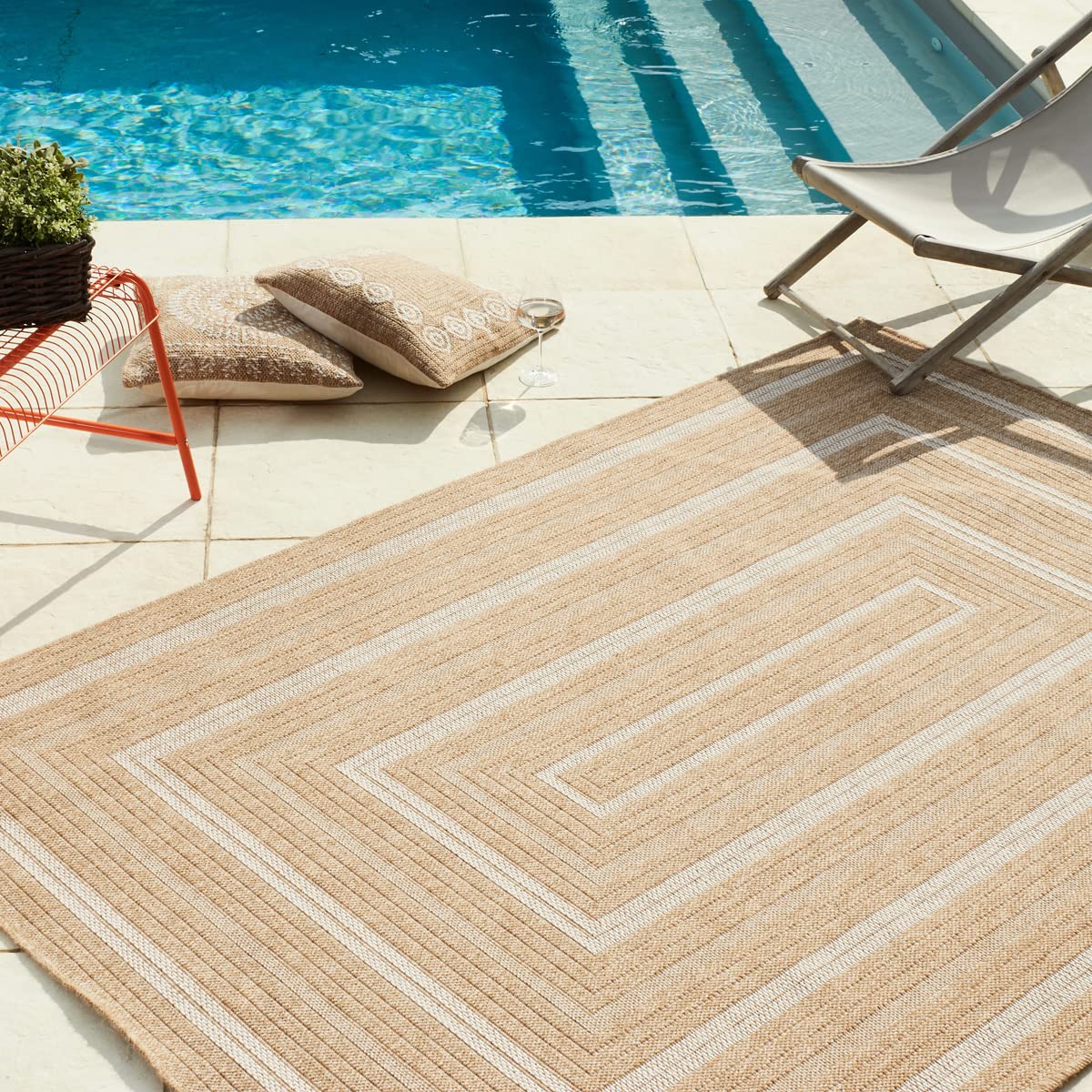 Nature 8863 - Alfombra, natural, Bohemia, con aspecto de yute, para sala de estar, dormitorio, pasillo y exterior, color natural (120 x 170 cm, blanca)