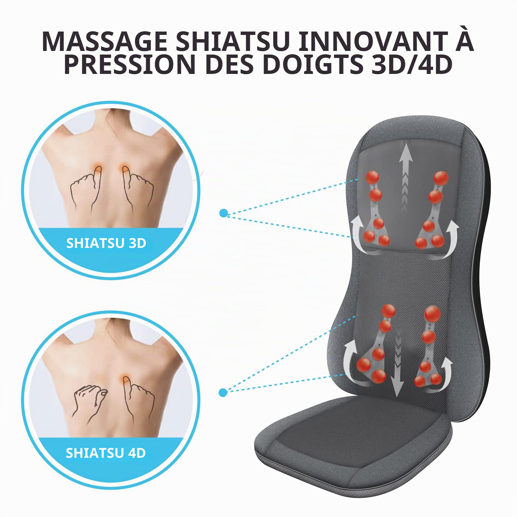 COMFIER Siège de Massage Shiatsu avec Chaleur - Masseur de Dos Complet par 2D/3D avec 10 nœuds de Massage, Coussin de Chaise de Massage à pétrissage pour Le Dos