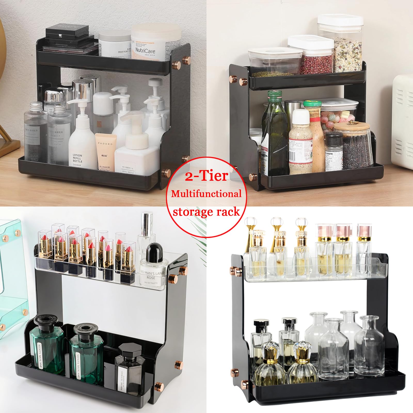 2 Tier Bathroom Countertop Organizer, Countertop Makeup Organizer Perfume Care Products, Clear Makeup Storage Rack, Double Layer Bathroom Trays Holders