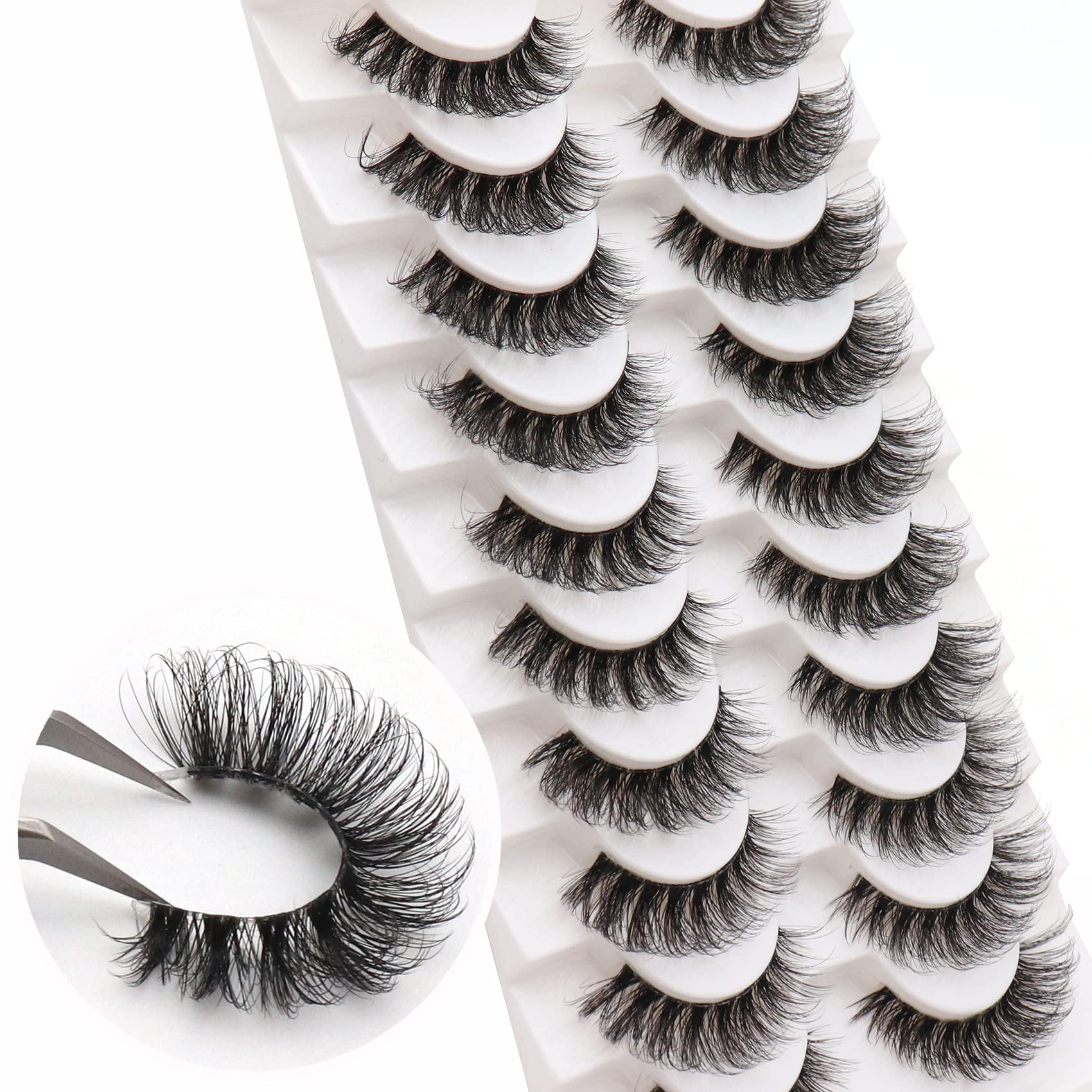 Veleasha Russian Strip Lashes with Clear Band Looks Like Eyelash Extensions D Curl Lash Strips 10 works Pack (DT05) - Image 2