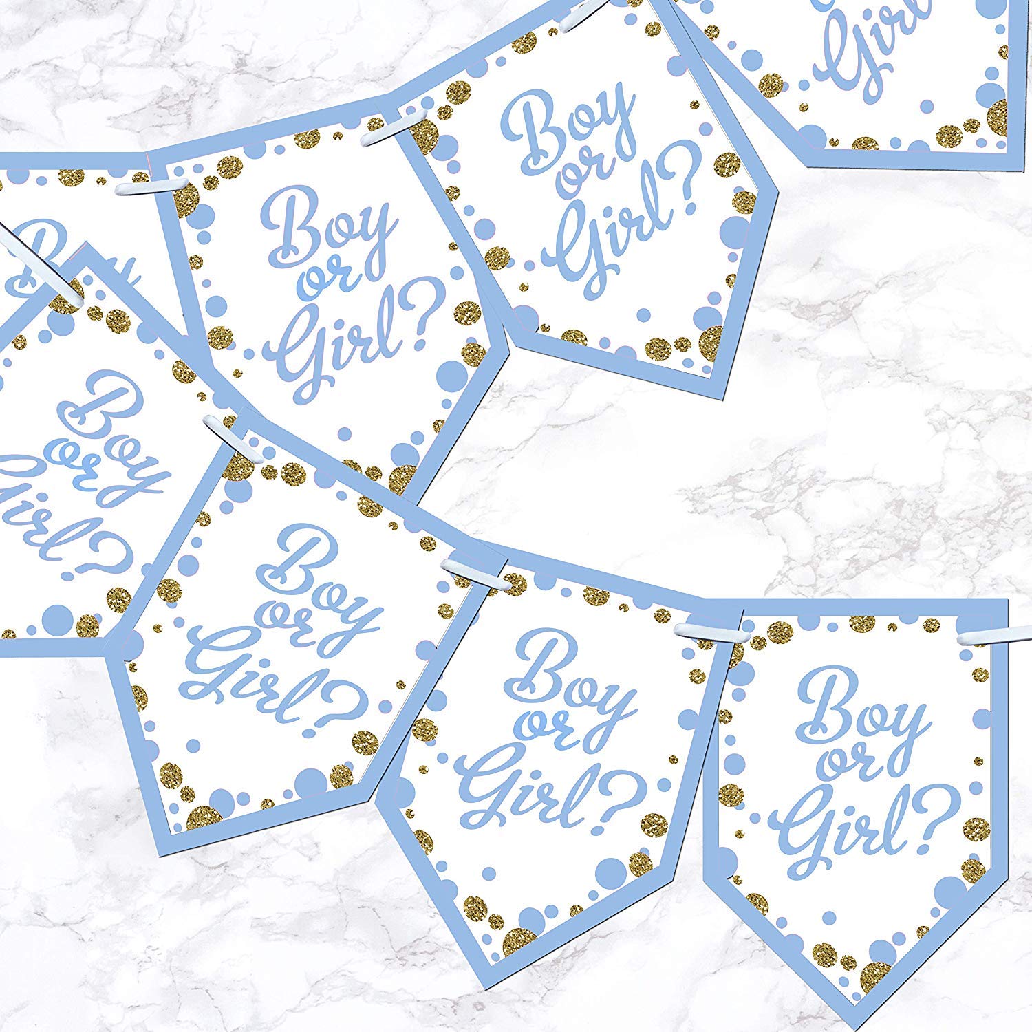 Gender Reveal Party Bunting Pink Blue Baby Shower Decoration Banner Glitter Effect - Blue