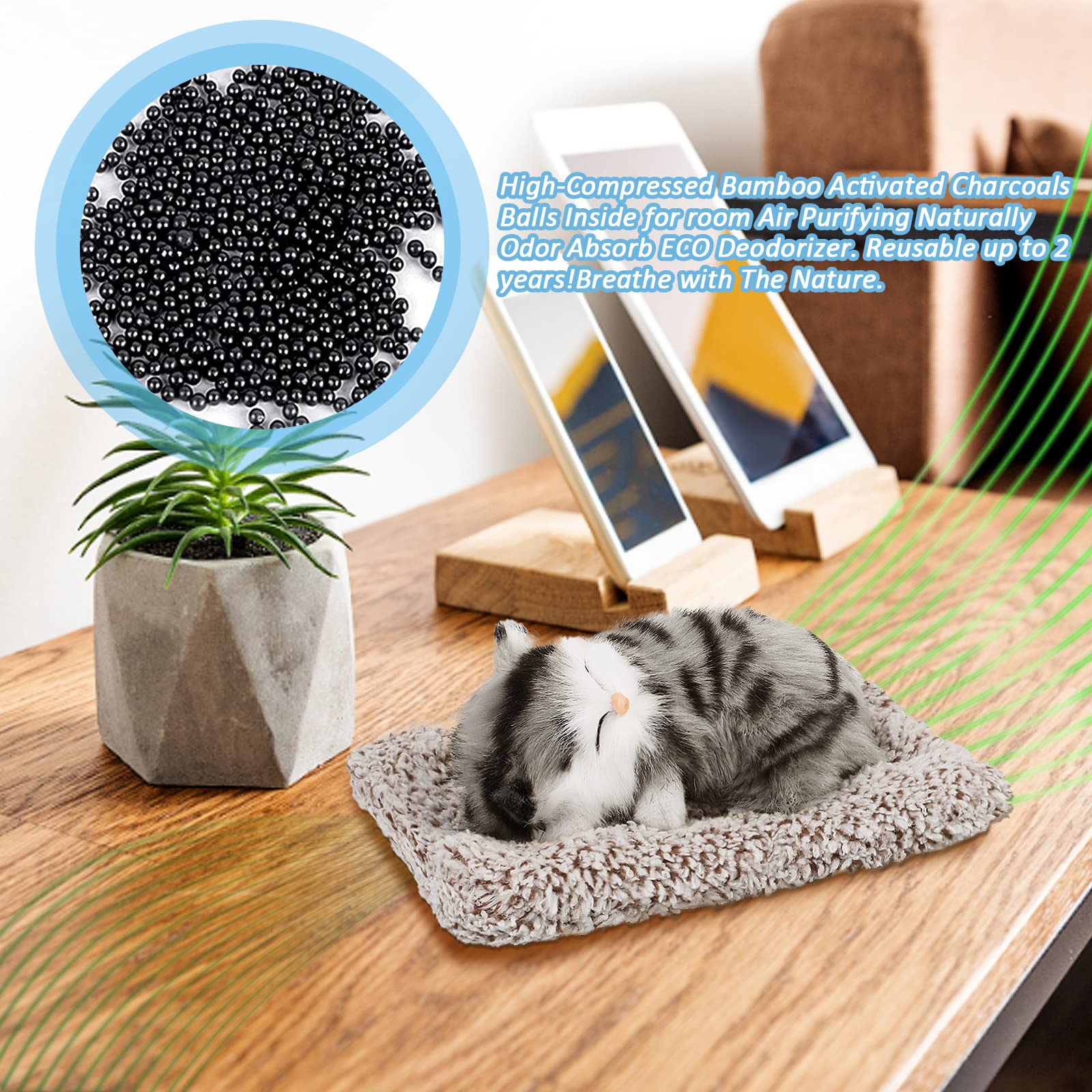 Bolsa de purificación de aire de carbón de bambú, Figuras de Gato Durmiendo, Ambientador Baño Ambientador desodorización Purificador De Aire para automóviles, mascotas, sótano, Gris