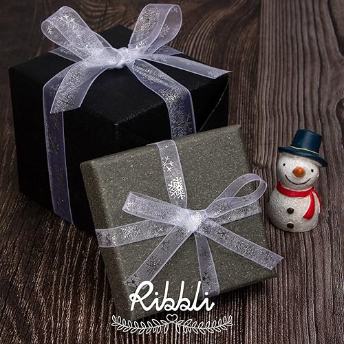 Miniatura 2 de Ribbli Cinta de organza blanca transparente con copos de nieve, 58 pulgadas x cinta de Navidad continua de 25 yardas para manualidades, envoltura de