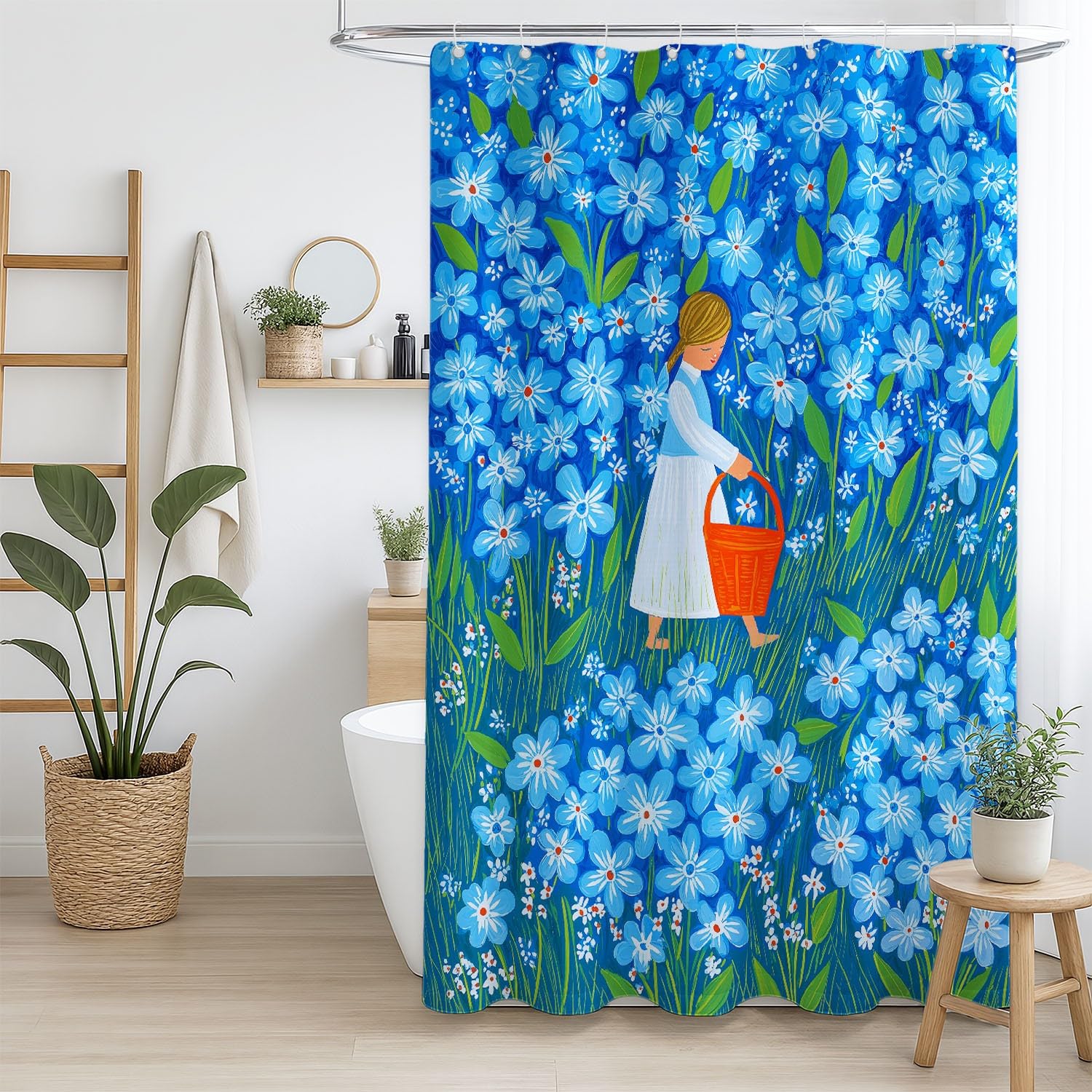 Generisch Zasłona prysznicowa 240 x 200 cm, zestaw 1 szt., miękka mikrofibra, wodoszczelna i odporna na pleśń, nadaje się do prania, do łazienki i wanny, z oczkami i haczykami, niebieska, sztuka