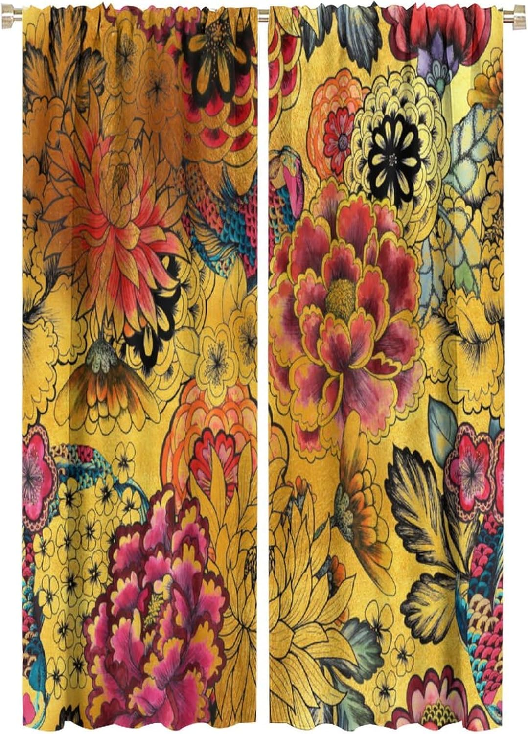 Boho Floral Blackout Curtains Vintage Bohemian Flower