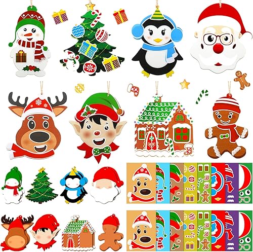 Paquete de 32 manualidades de Navidad para niños, artes y manualidades de Navidad, kit de adornos para árbol de Navidad, calcomanías para la cara,
