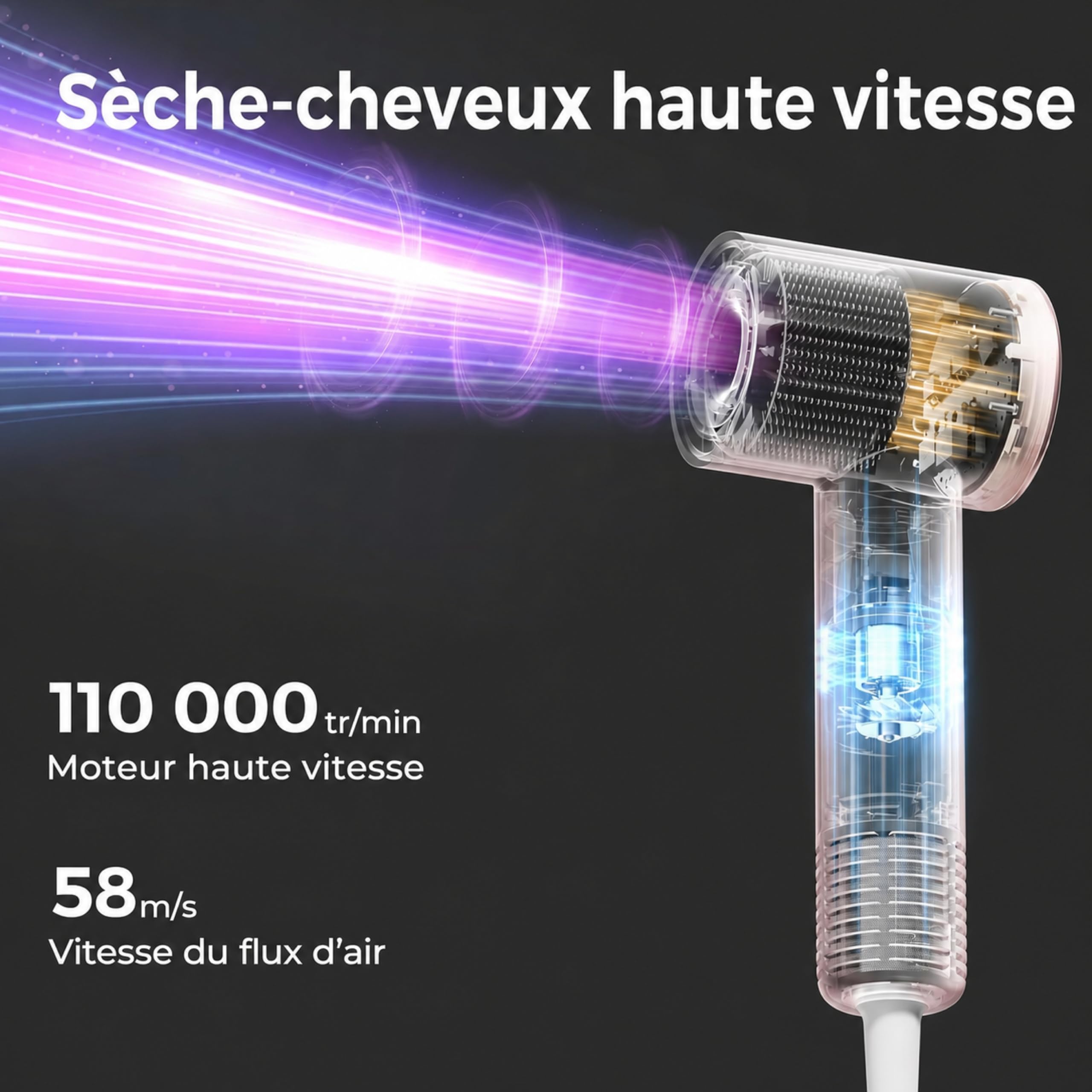 Sèche-cheveux de voyage léger et compact, bi-tension automatique 110–240 V, 312 g hors cordon, séchage rapide, ionique anti-frisottis, 5 températures et 3 vitesses – Lecomely S4AT