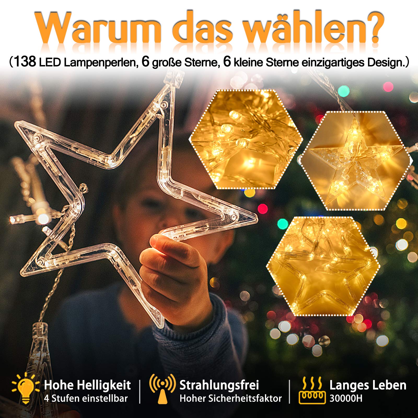ACXIN 414 LEDs Lichterkette, LED Sterne Lichtervorhang, Weihnachten Lichternetz, 8 Leuchtmodi, für Außen Innen, IP44 Wasserfest, 9m