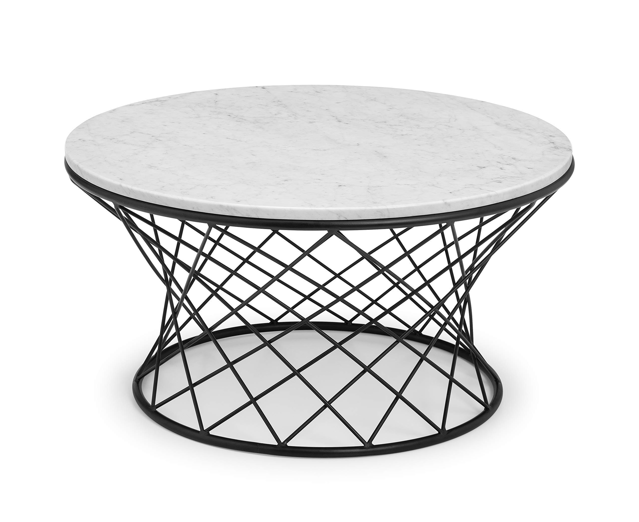 Julian Bowen Trevi Real Marble Round Wire Coffee Table - White Marble Top - Black Wire Base - Modern Design