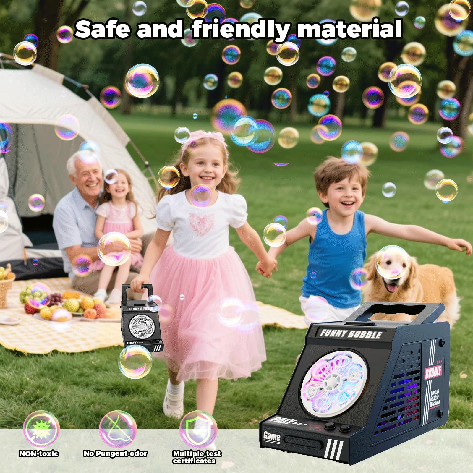 PANACARE Seifenblasenmaschine, Automatische Seifenblasenmaschine 20000+Blasen/Min|240ML Tank|6 Löcher für Geburtstag, Party, Hochzeit (889-23 Black)