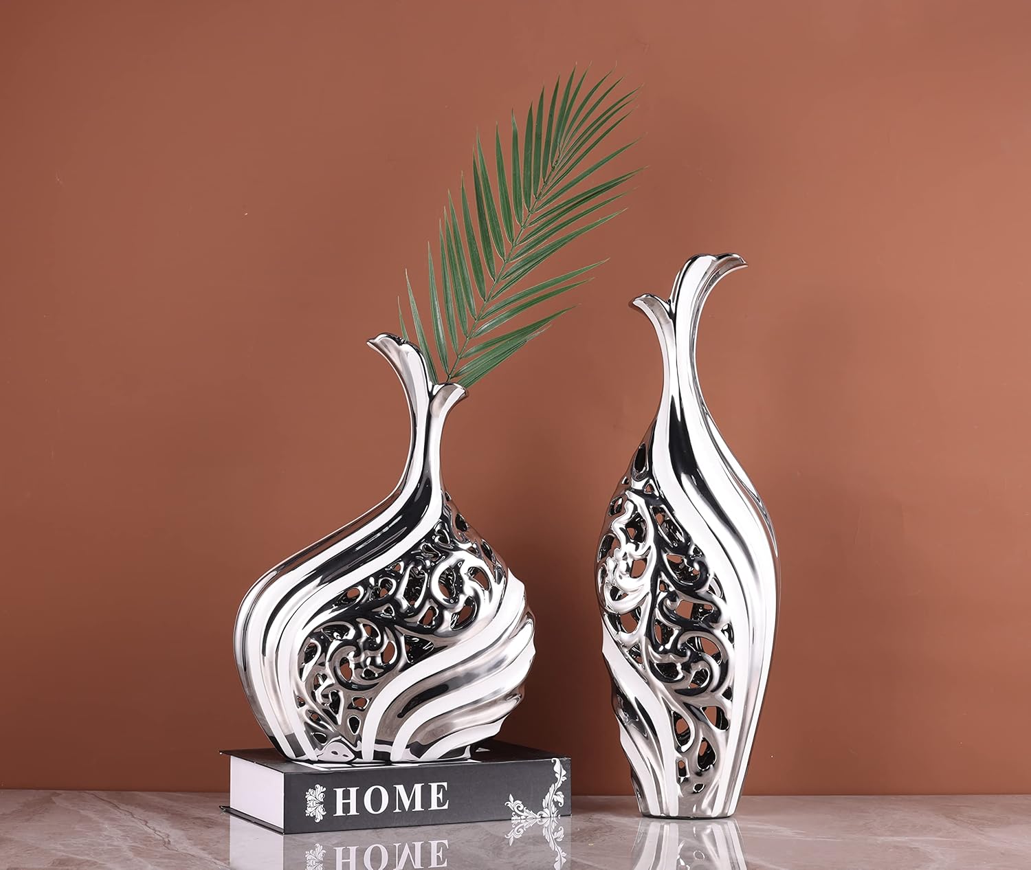 19" Floor Vase, Silver Porcelain Vase, Openwork Pottery Decorative Vase, Unique Dried Pampas Reed Flower Vase, Large Vase for Living Room Floor, Home Office, Porch Home Center Decoration - Image 8