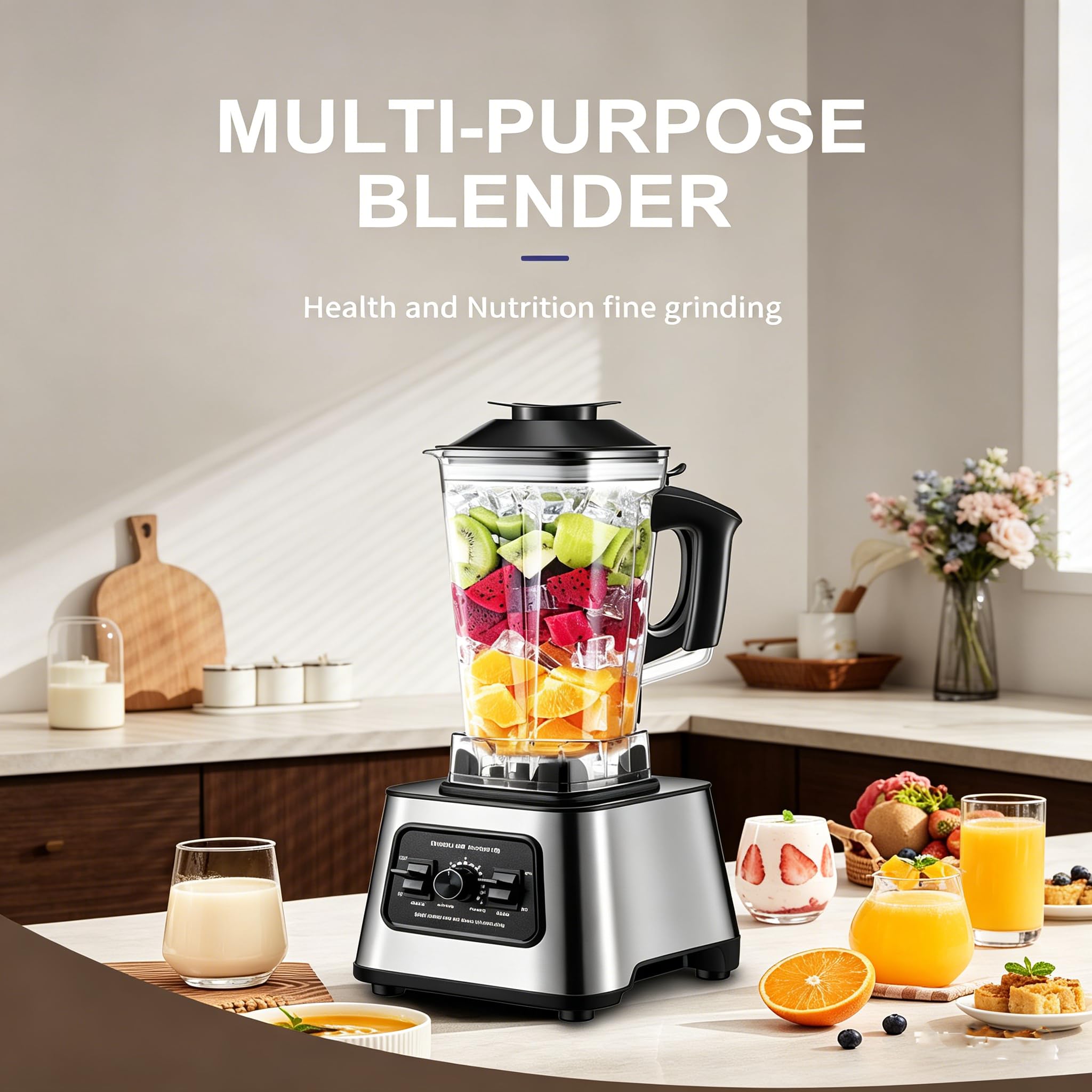 Blender do żywności 6000 W, szybkoobrotowy blender o pojemności 2,5 l z 8 ostrymi ostrzami i funkcją czyszczenia jednym kliknięciem, ekspres do smoothie 2 w 1 do koktajli, miksowania mrożonych napojów