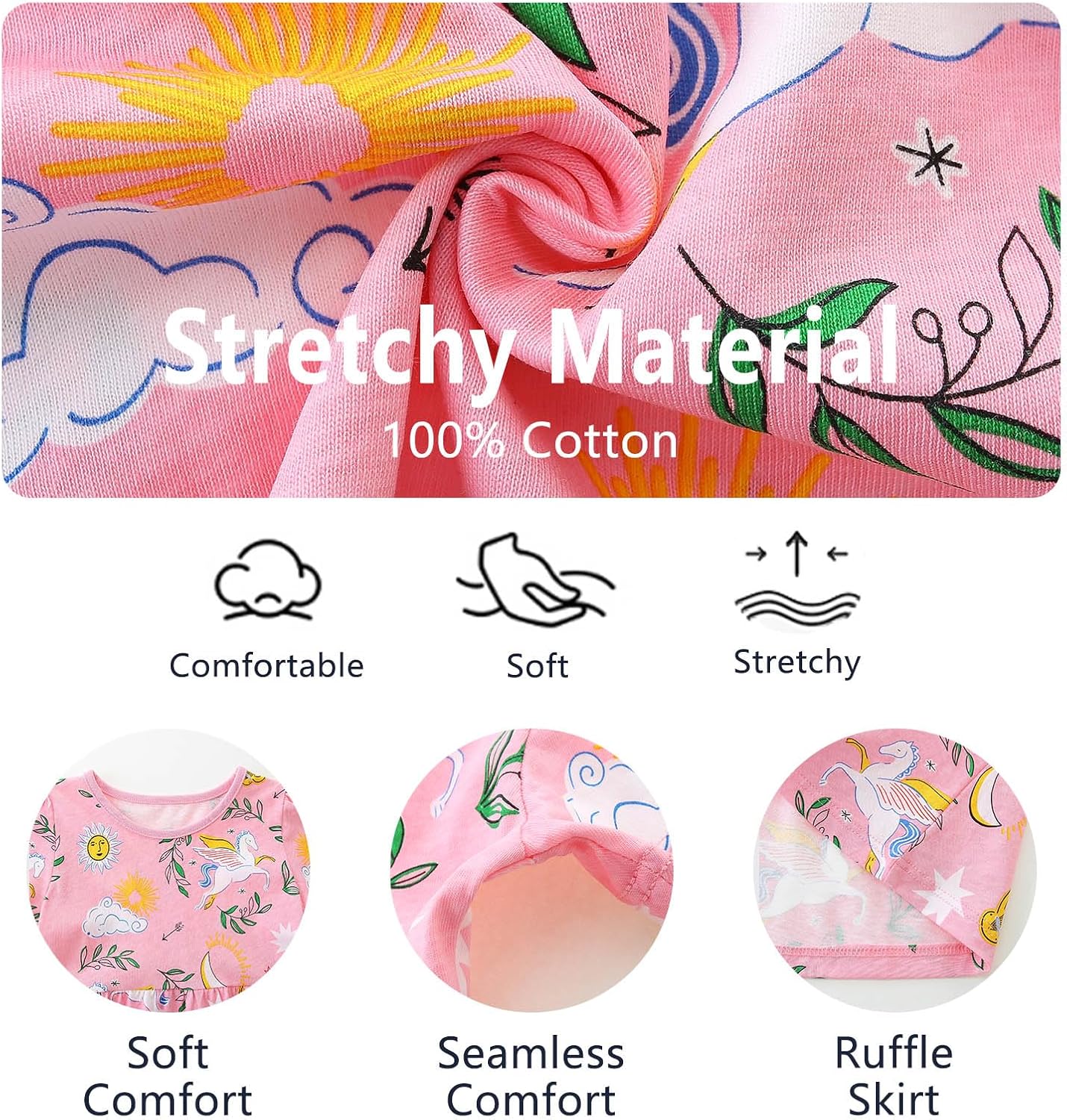 BeiVSlley Toddler Girls Dresses 3-Pack | Cotton Short Sleeve Summer Dress with Twirl Skirt | Cute Cartoon Sundress 2-7T - Image 4