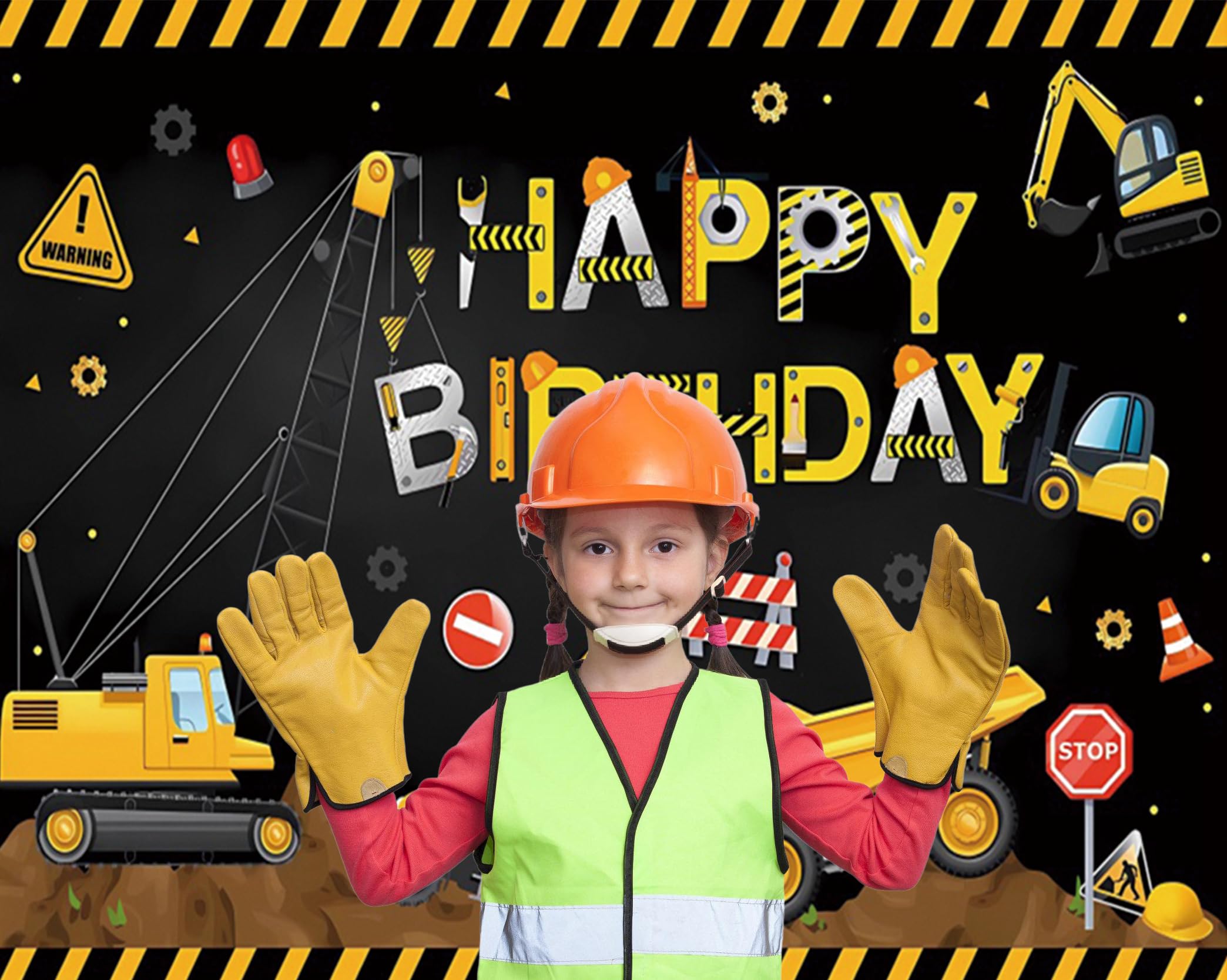 Fotohintergrund Bau & Geburtstag – 210x150 Cm Vinyl, Mit Muldenkipper & Bagger-Motiv
