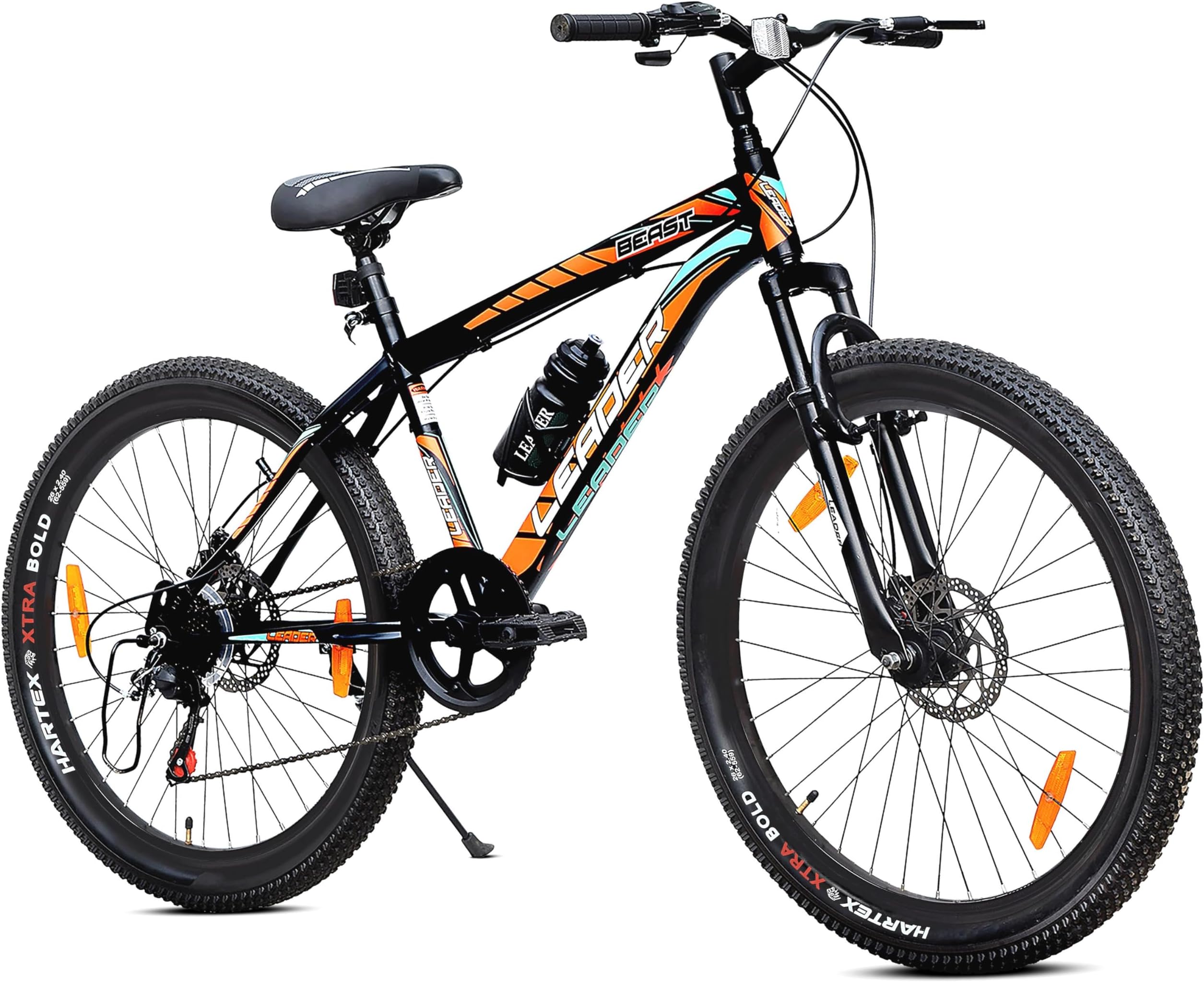 Leader Beast 24T Multispeed (21 Speed) Mountain Bike with Front Suspension & Dual Disc Brake - Black/Orange. Ideal for 12 + Years (Frame: 16 Inches)