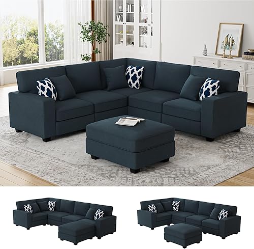 Legend Vansen - Sofá seccional modular en forma de L con otomano, sofá seccional reversible moderno de esquina para sala de estar Carbón