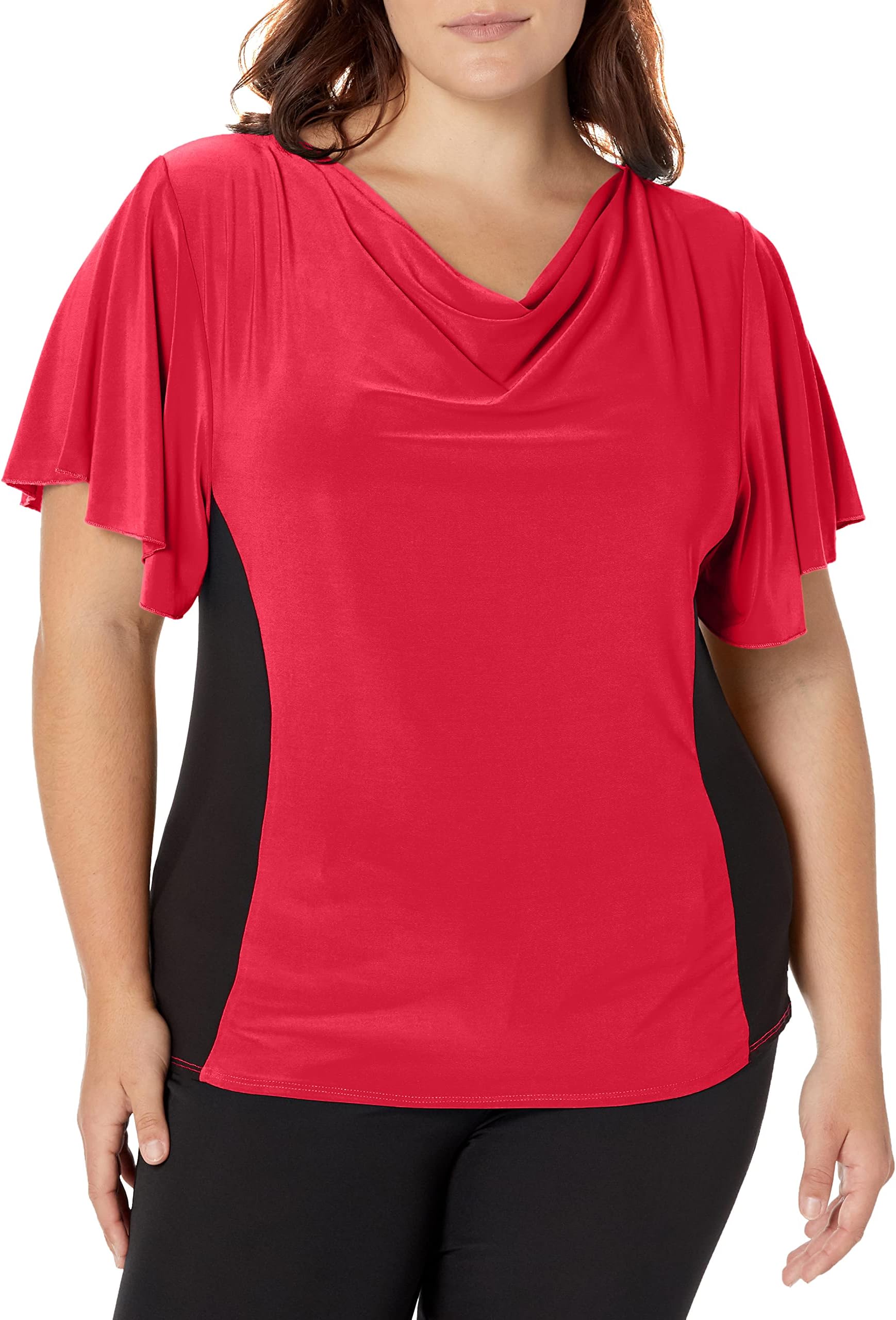 Star Vixen Women's Plus-Size Flutter Sleeve Colorblock Top