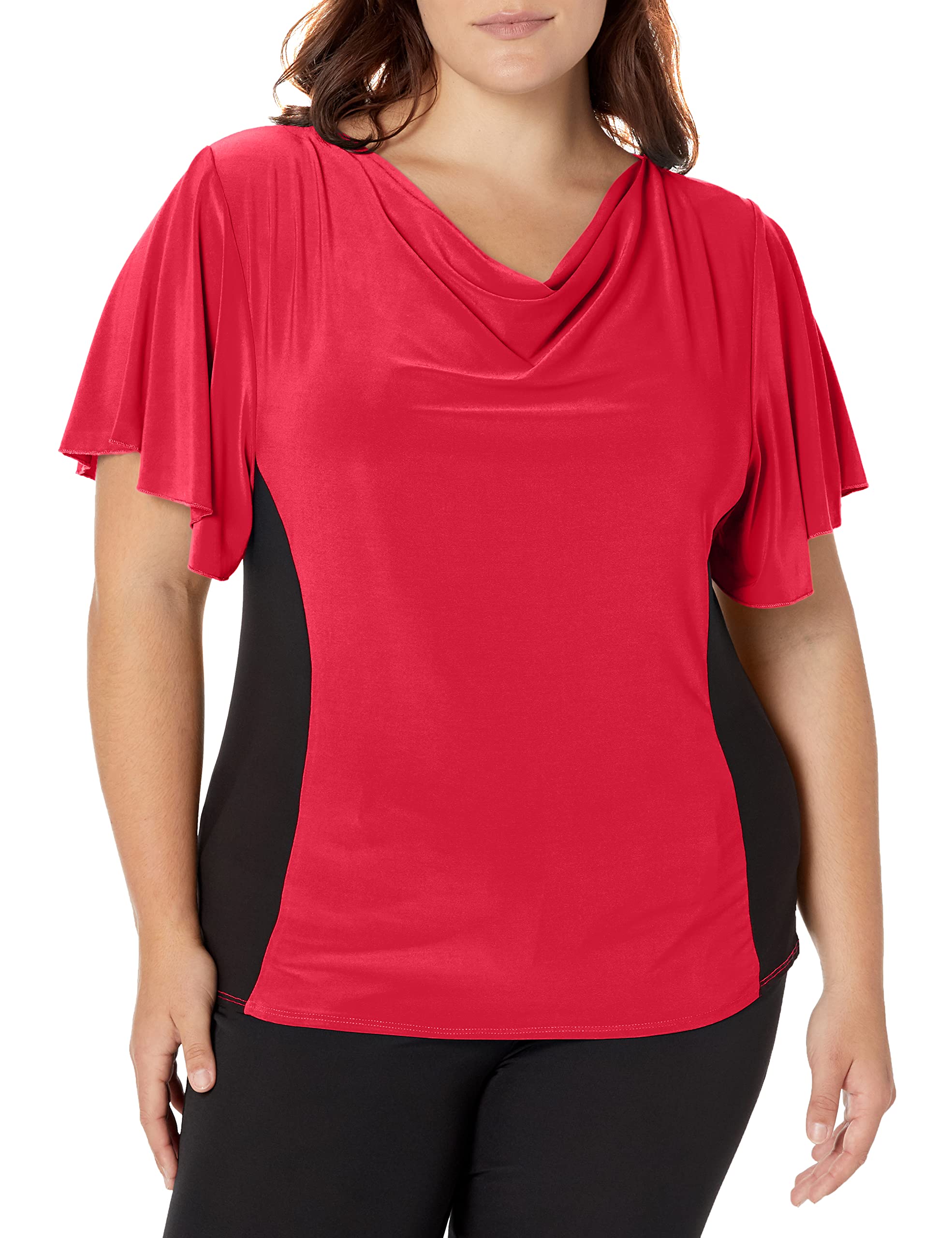 Star Vixen Women's Plus-Size Flutter Sleeve Colorblock Top