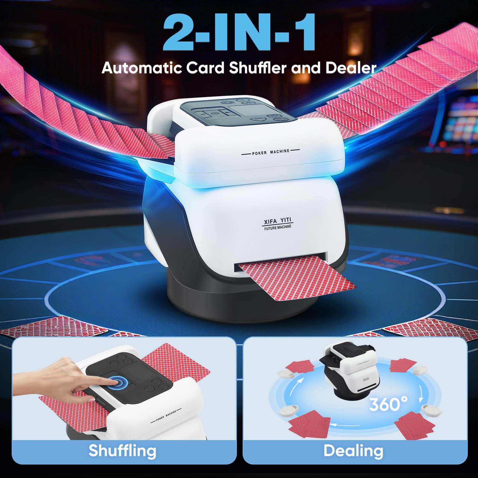 Miscelatore automatico per carte e trasmettitore di carte 2 in 1, mixer carte con 4 telecomandi, 2-8 giocatori, ricaricabile, silenzioso per poker, Texas Hold'em, Blackjack, UNO