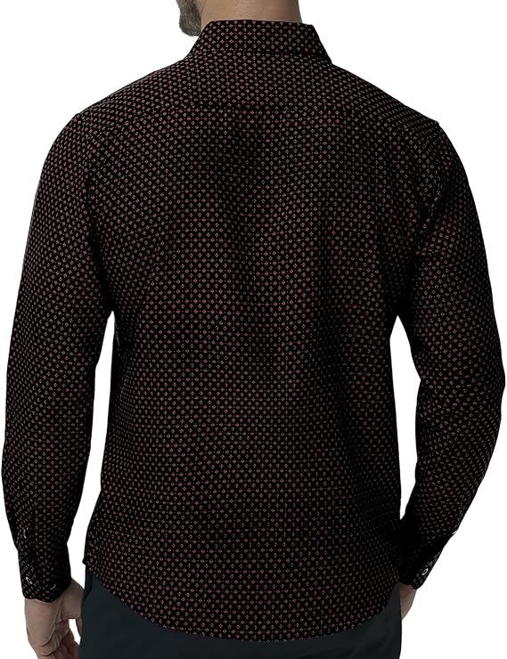 fohemr Mens Printed Dress Shirt Long Sleeve Stretch Wrinkle-Free Untucked Patterned Button Down Business Shirts with Pocket
