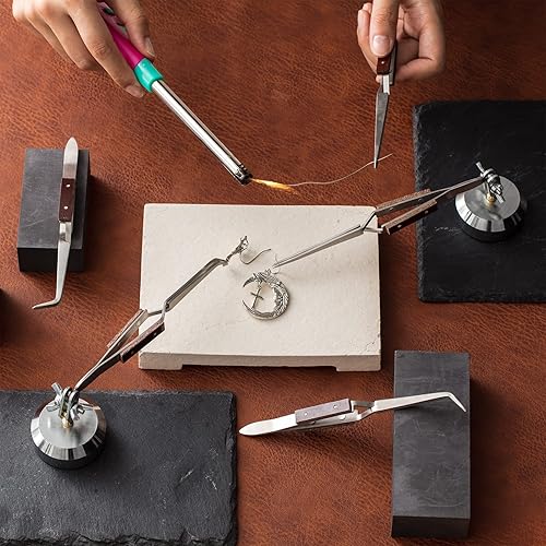 Miniatura 7 de Juego de 5 pinzas de soldadura, 3 pinzas de soldadura con bloqueo cruzado, 2 piezas de herramientas de tercera mano con base de rotación de 360°