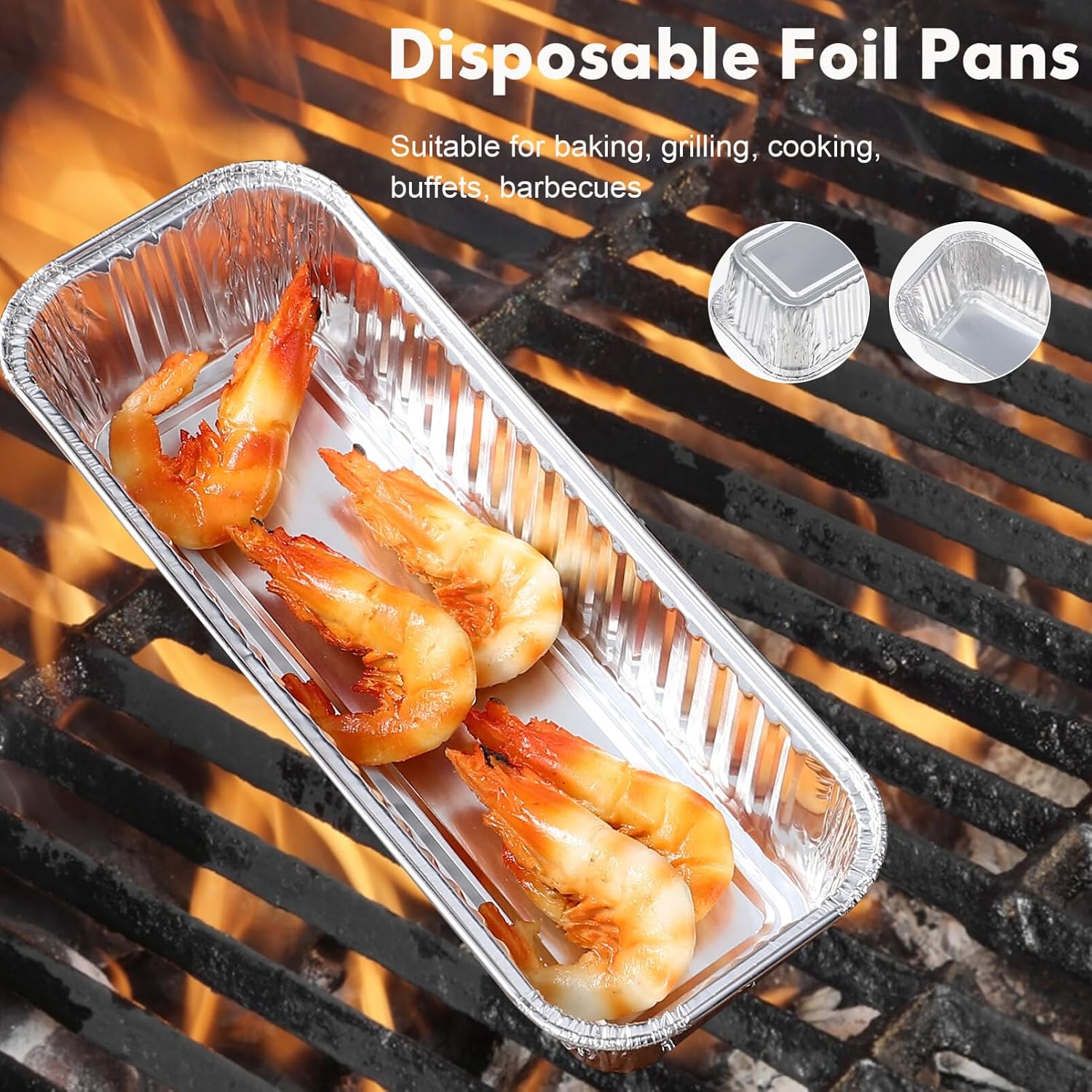 Yardwe Aluminum Foil Pans Lids 125 Pack Large Foil Pans for Cooking Baking Buffet Takeout