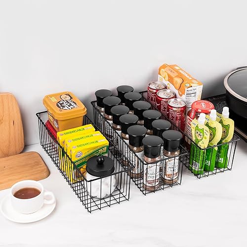 Miniatura 6 de Wetheny Cesta de alambre negro (paquete de 2)  Cesta rectangular de papel higiénico para colgar  Cestas de alambre para organizar cocina, cajón, baño