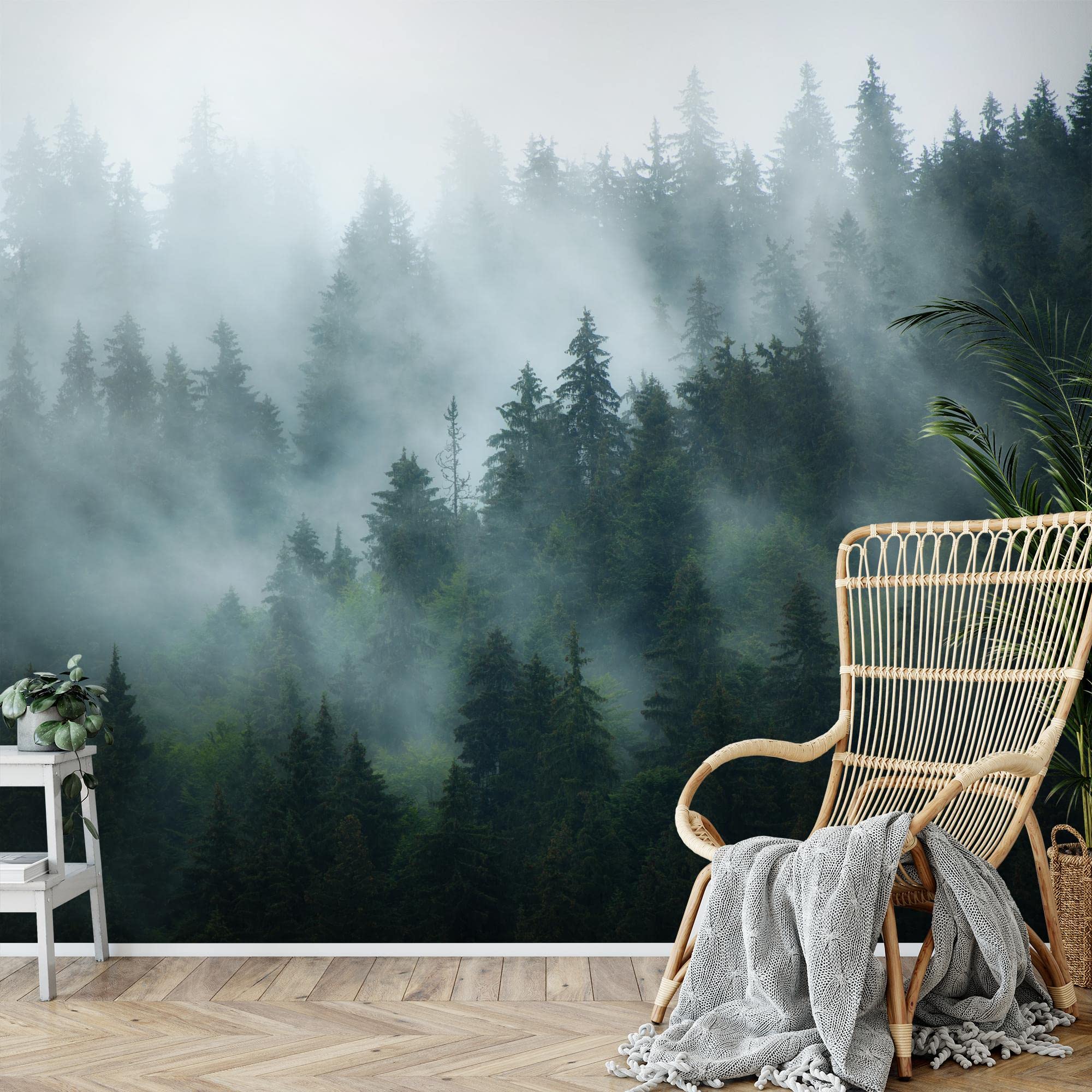 Runa Art Fototapete Wald Nebel 352 x 250 cm Vlies Tapeten XXL Moderne Wandtapete Wohnzimmer Schlafzimmer Grün 9552011a
