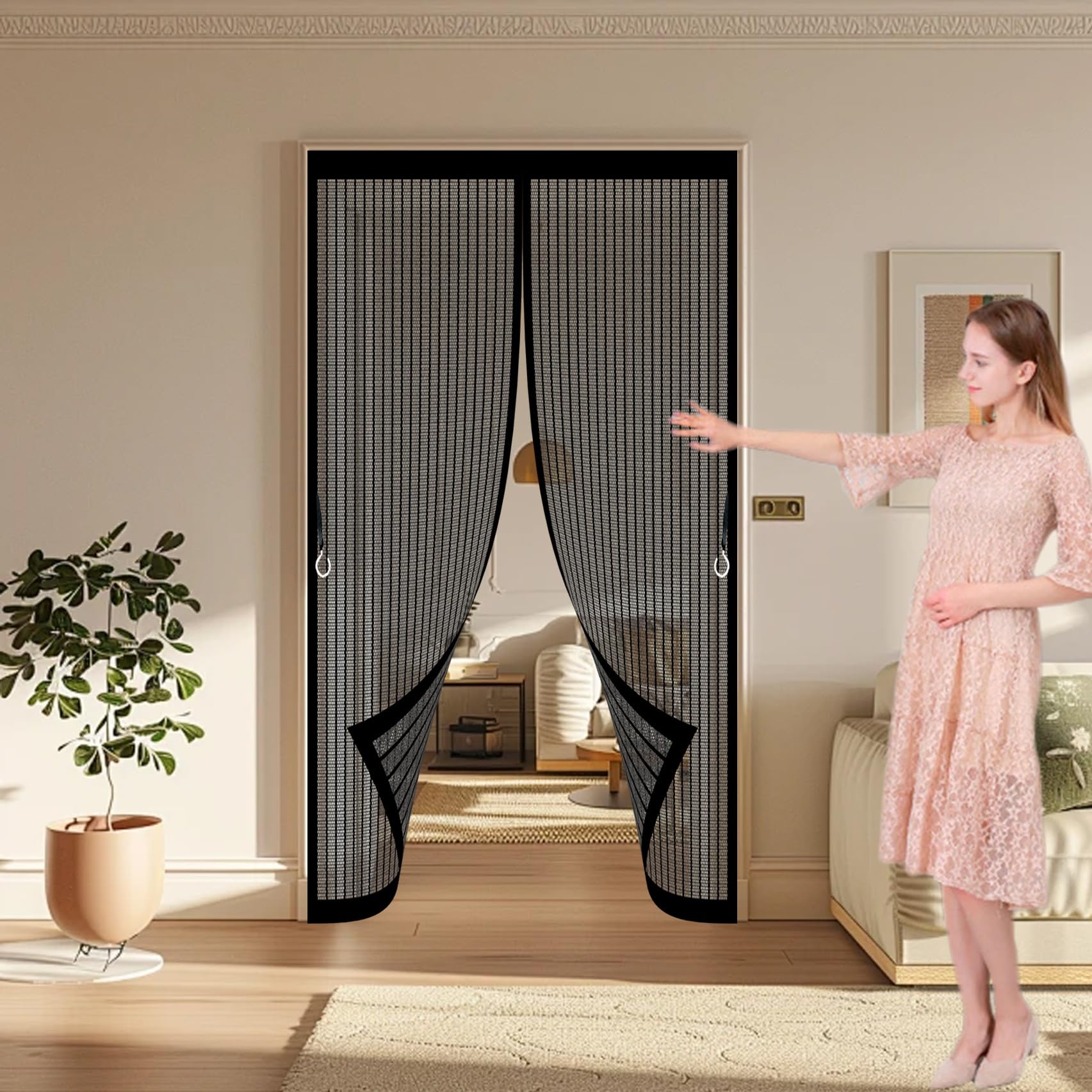 Xueqxue Black Magnetic Screen Door 116 X 135 Cm Automatically Close, No Gap, Easy To Install Without Drilling, Keep Bugs Out Lets Fresh Air In Magnetic Fly Curtain For Patio Doors Bedroom,