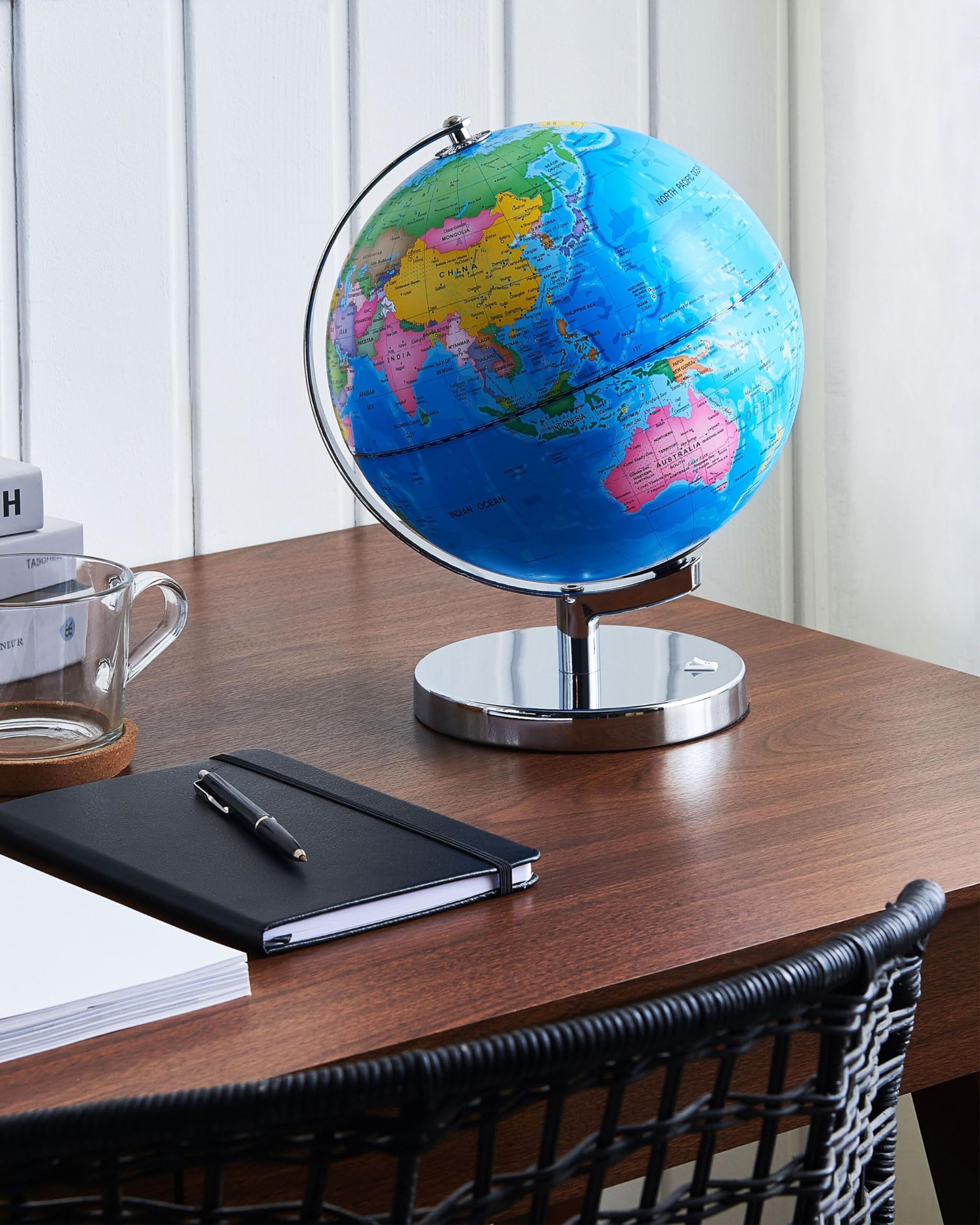 Mappamondo Decorativo Blu e Metallo Argento con Mappa Stelle e LED 24 cm