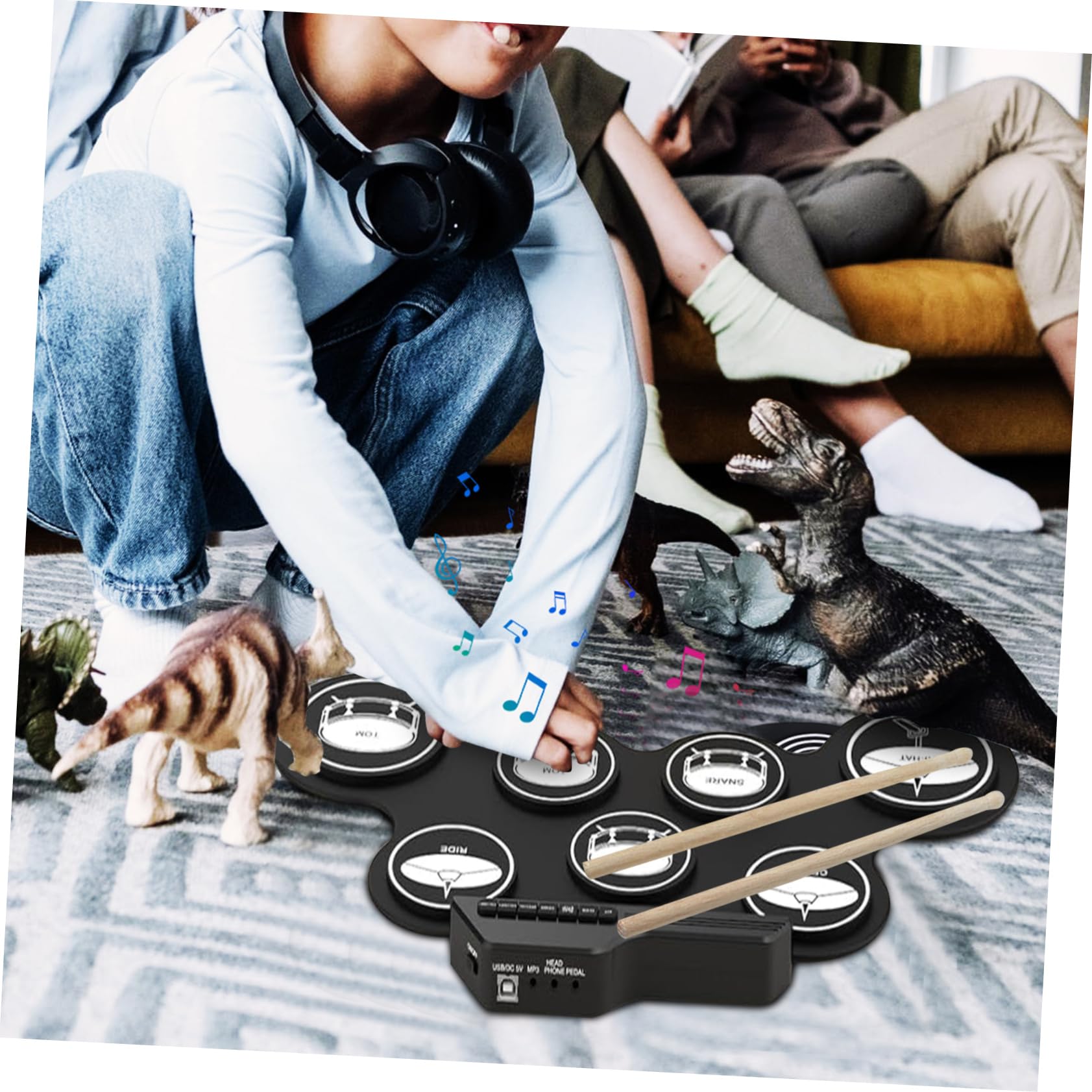 Batería Electrónica Portátil USB Digital Negra para Principiantes