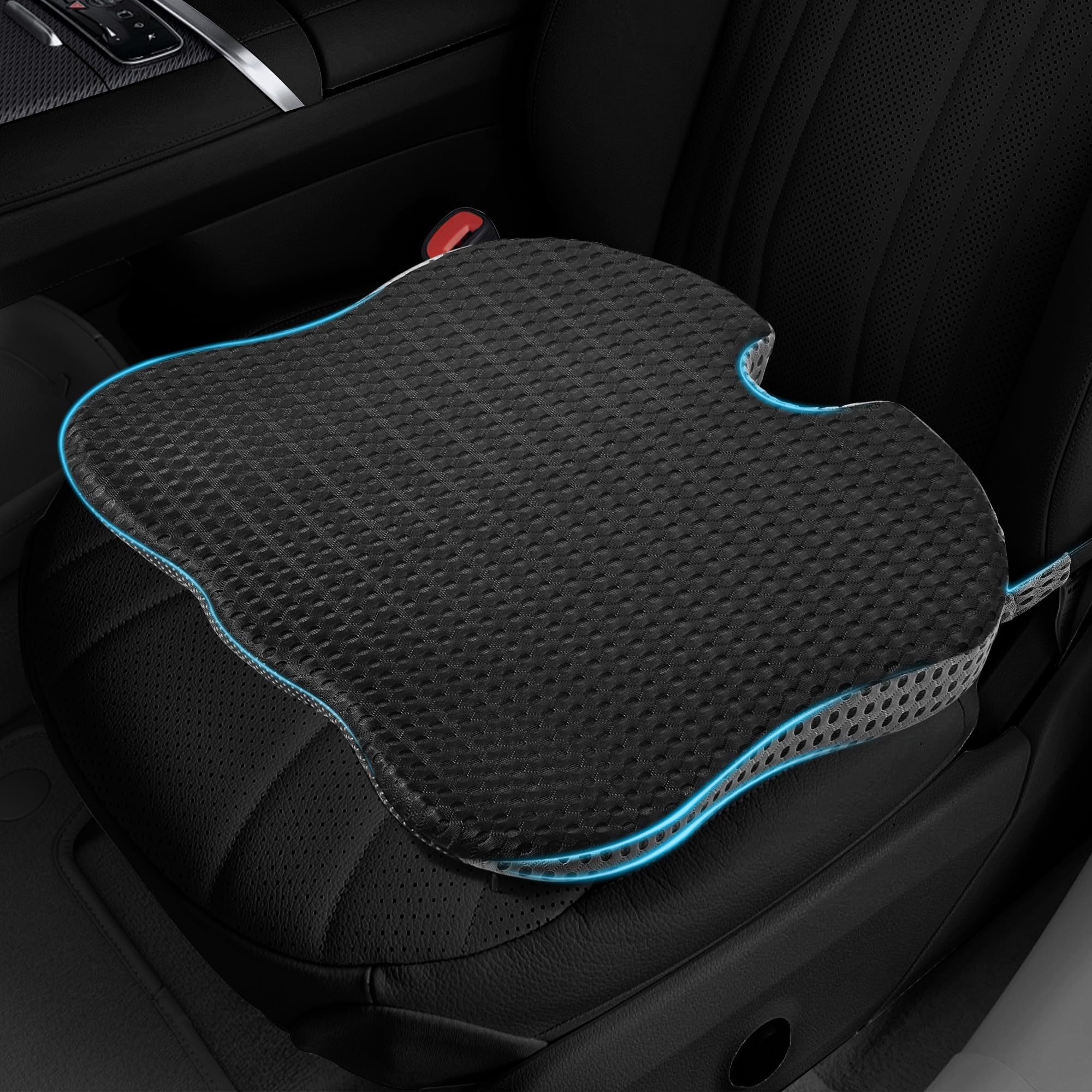 Autositzkissen, Keilkissen Auto, Rutschfestes Sitzkissen für Auto, Ergonomisches Memory Foam Sitzkeilkissen für Auto, Bürostuhl, Auch als SitzerhöHung Auto Erwachsene (Schwarz)
