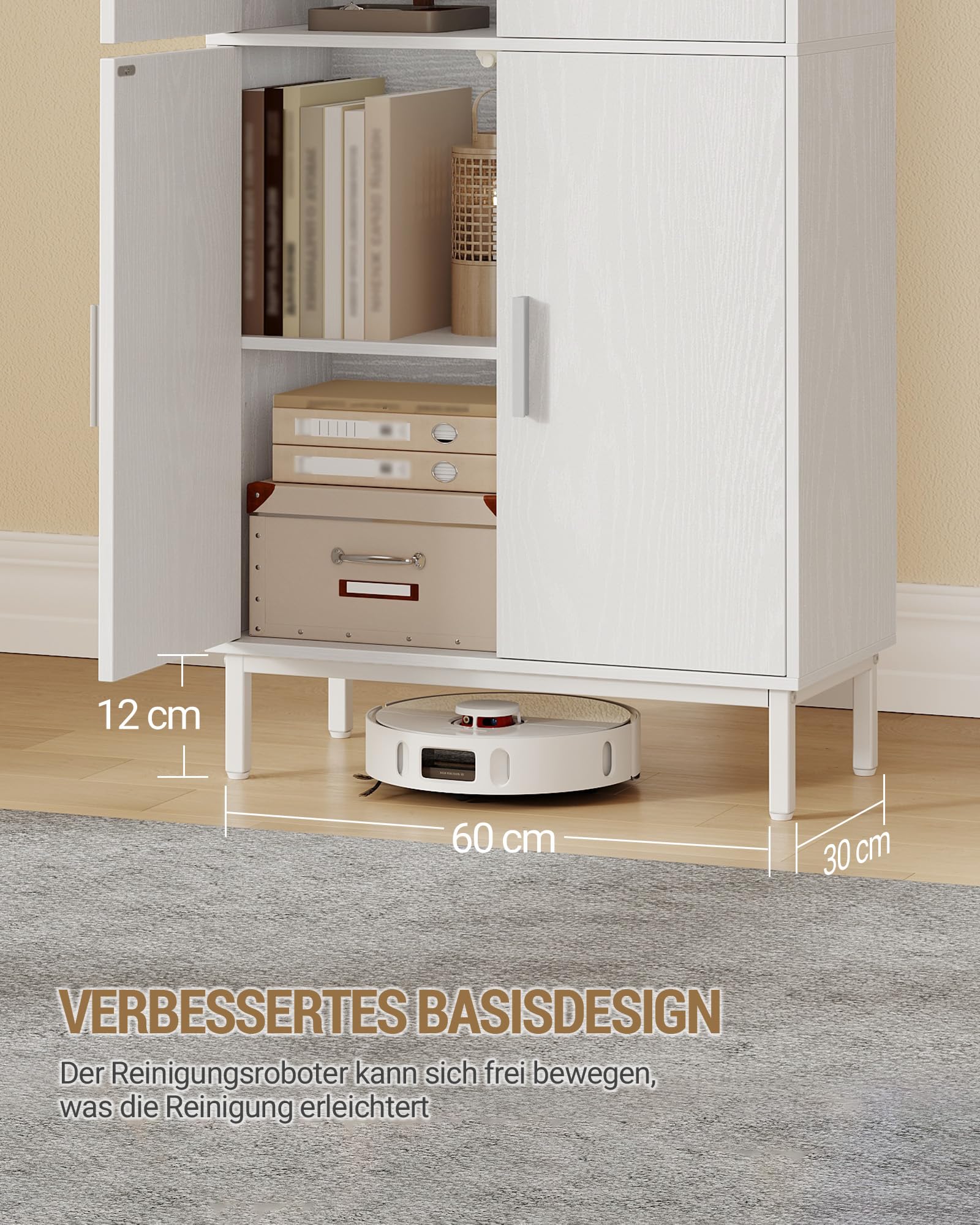 Hzuaneri Badezimmerschrank mit 4 Türen und 1 offener Bereich | Badschrank mit Verstellbare Ablage, Aufbewahrungsschrank, Badezimmer, Wohnzimmer, 30 x 60 x 160 cm, Weiß SC45713W