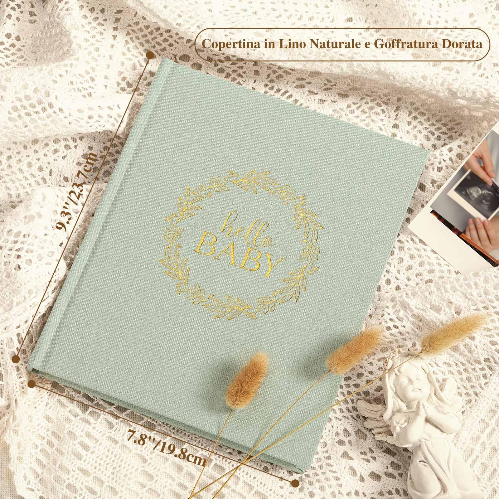 Lanpn Album Nascita Bambino e Bambina, Libro dei Ricordi Neonato per Primo Anno a 5 Anni, Albums Fotografico Neonato per Incollare Foto e Scritte, Diario Regalo Bimbo (Inglese, 154 Pagine, Verde)