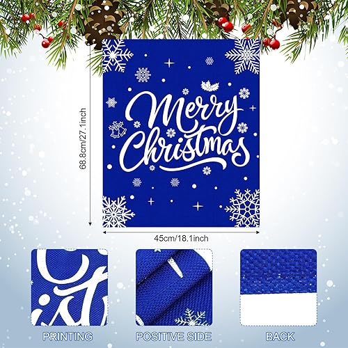 Miniatura 2 de VitalCozy 6 fundas navideñas para sillas de 18 x 18 pulgadas, de arpillera, color azul, con texto en inglés "Merry Christmas", fundas de asiento con