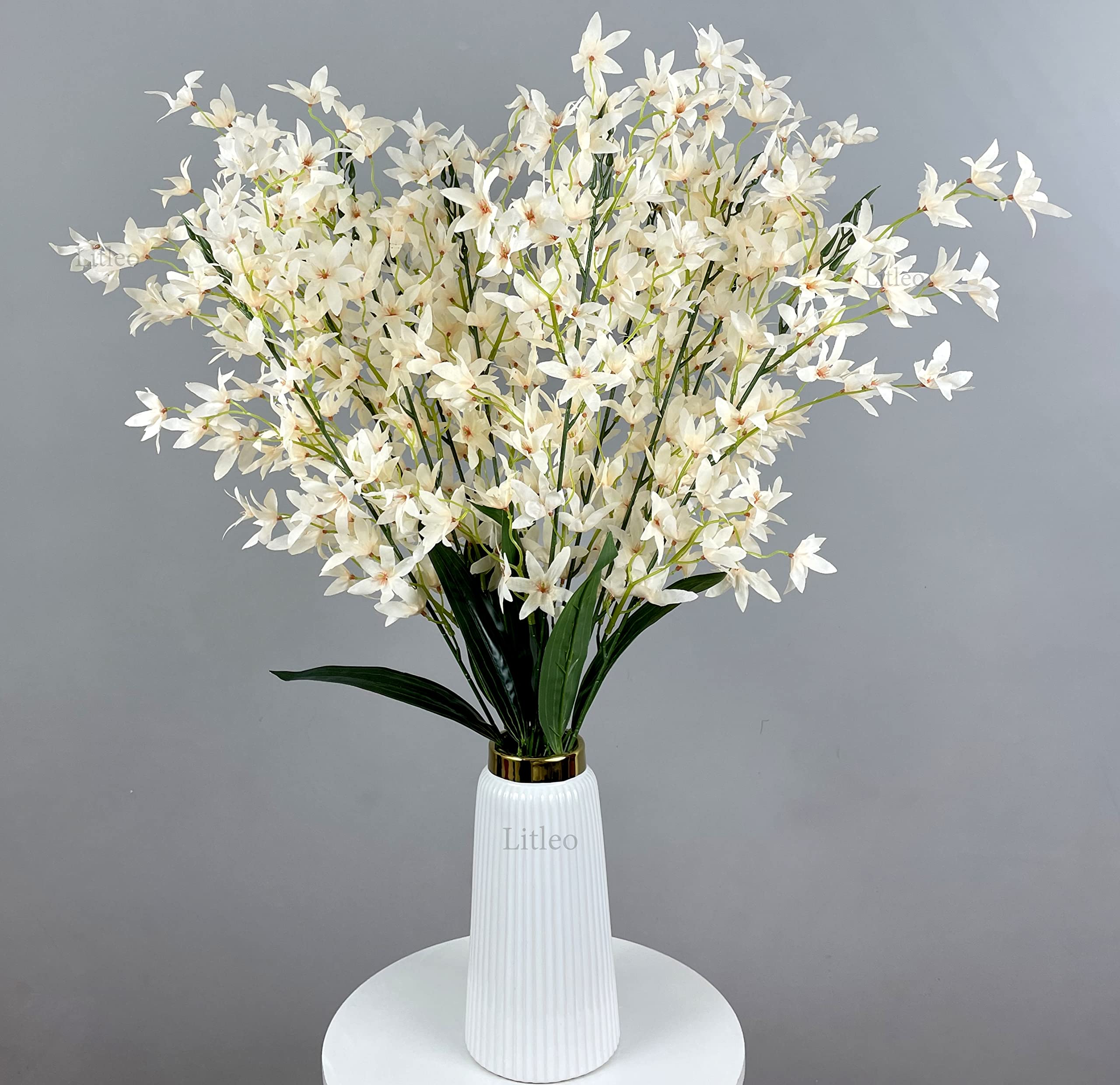 Litleo Artificial Flowers, Fake Flowers,Plastic Flowers,Orchid Dancing Lady Butterfly Orchid,Phalaenopsis amabilis,Moth Orchid for Art,Shop,Store,Interior Decoration (Off White, 2)