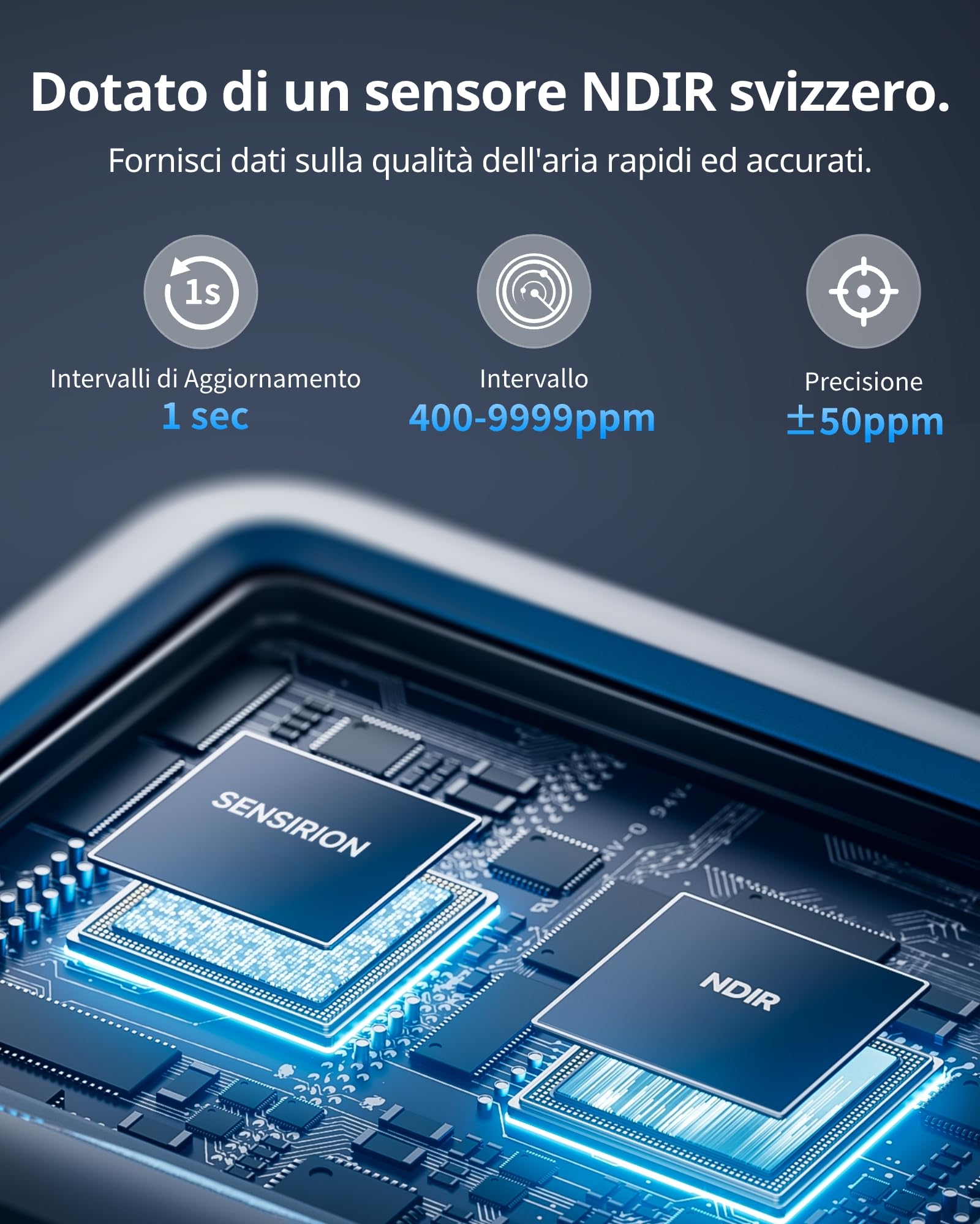 SwitchBot rilevatore di CO2, termometro ambiente interno con sensore CO2, ampio display, tester di qualità dell'aria Bluetooth, igrometro umidità casa