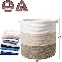 Vista 5 de Cestas de lavandería de 80 litros con asas, cesta decorativa para sala de estar, cesta de almacenamiento tejida para juguetes, almohadas, mantas