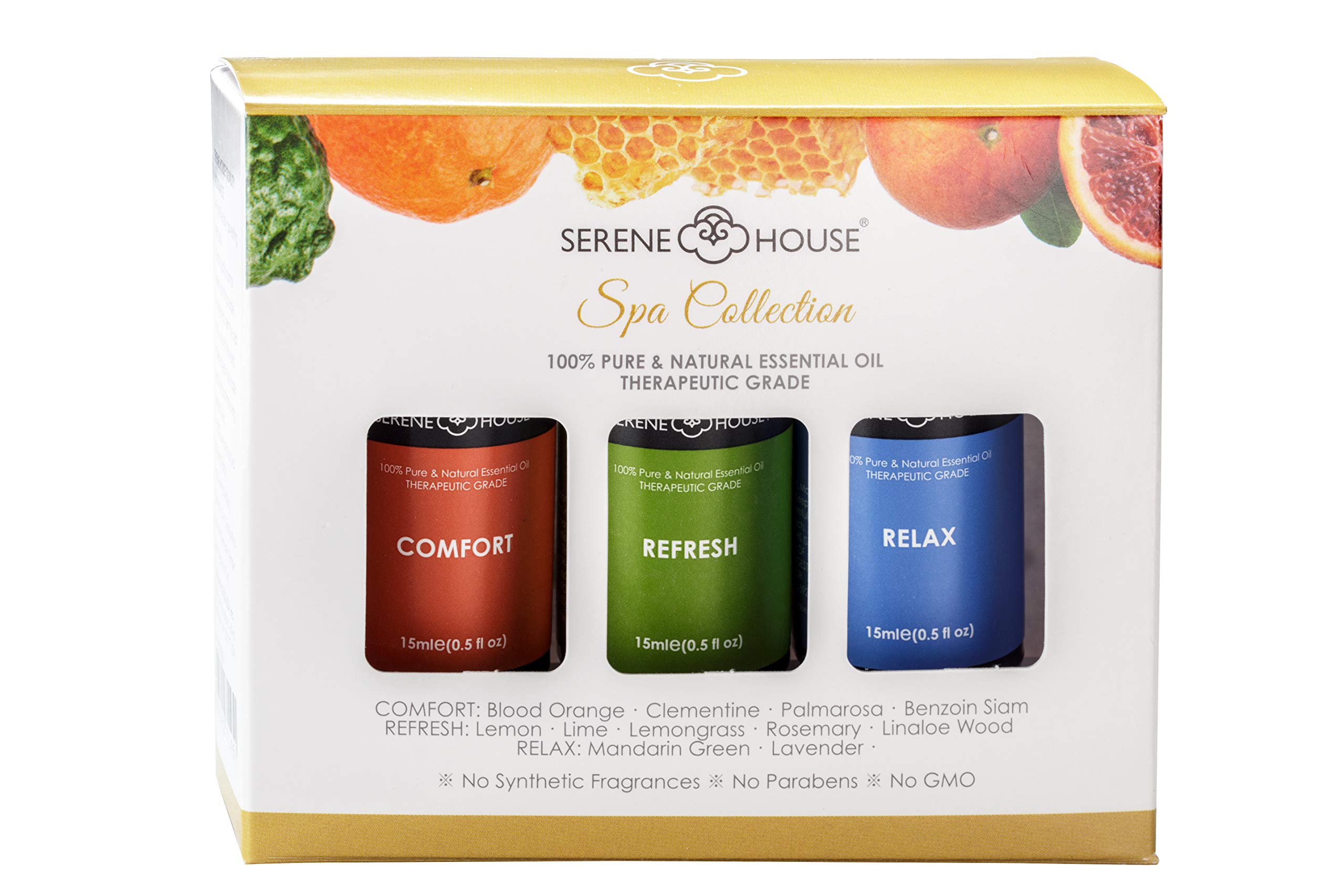 Serene House Natural Essential Oil Spa Set - Refresh Comfort Relax - 15ml x 3 pcs