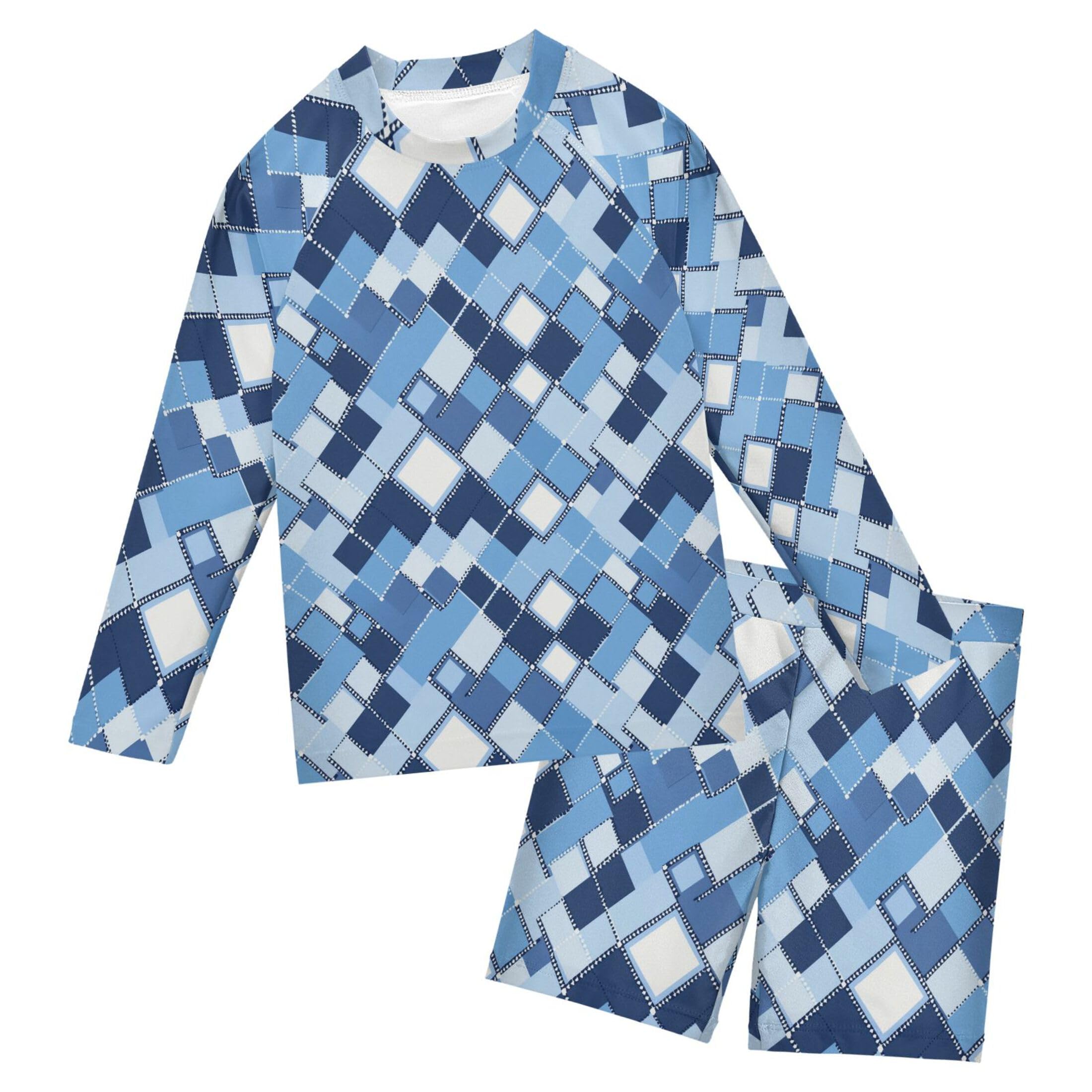Blue Buffalo Check Plaid Toddlers and Baby Boys' Swimsuit Trunk and Rashguard Set B0403957