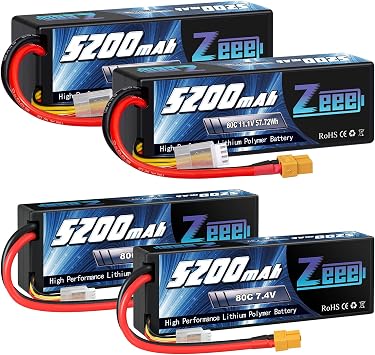 Zeee 3S Lipo Battery 5200mAh 11.1V 80C Hard Case Battery XT60 Connector 2 Pack with 7.4V Lipo Battery 2S 80C 5200mAh Hard Case XT60 Connector 2 Pack for RC Vehicles Car Truck