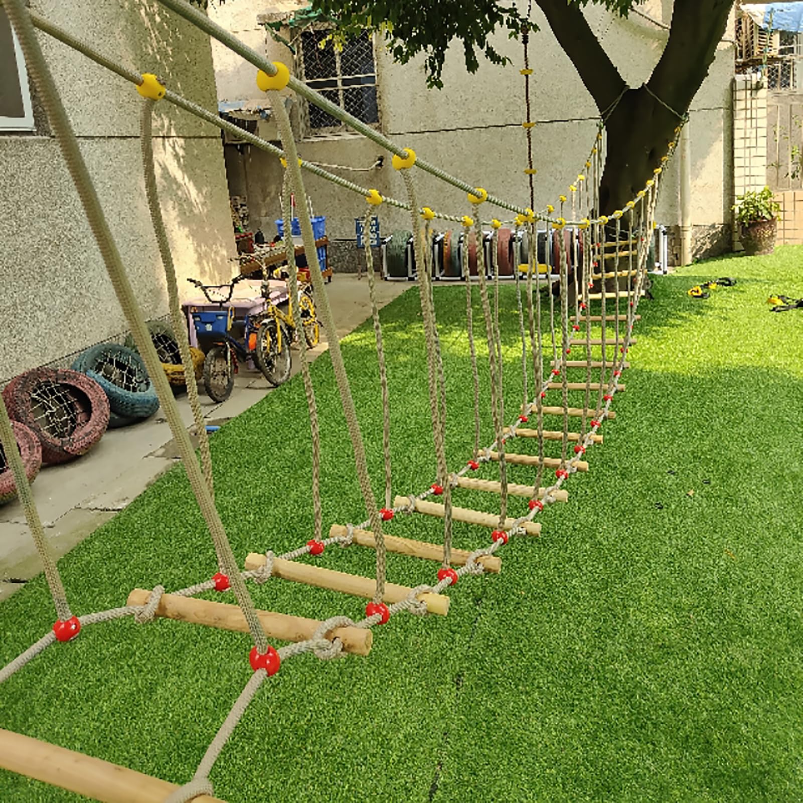 Puente de cuerda para niños al aire libre, 6 m, puente tambaleante, accesorio para casa de árbol, puente colgante para niños para marco de escalada, juegos parcours, tirolina, torre deslizante, torre