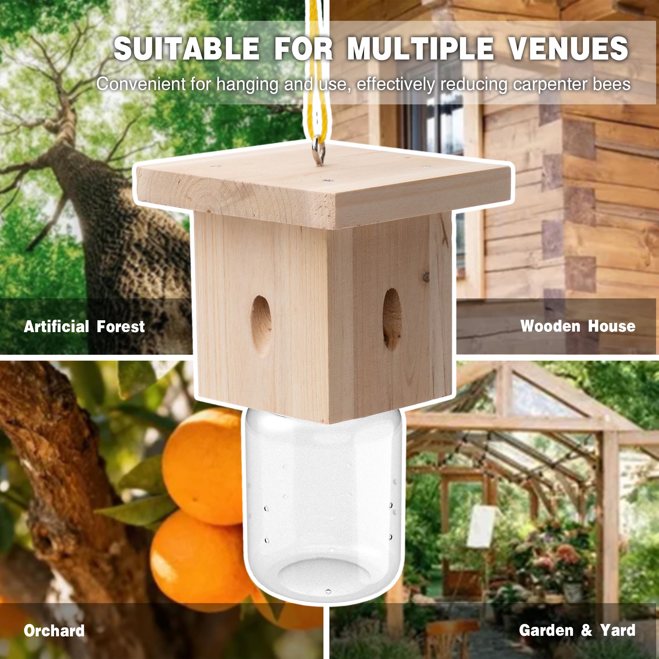 1 PCS Wood Carpenter Bee Trap for Outside - Best Bee Trap - Nature Hanging Carpenter Bee Traps Plastic Jar Outdoor - Insect Traps - 4