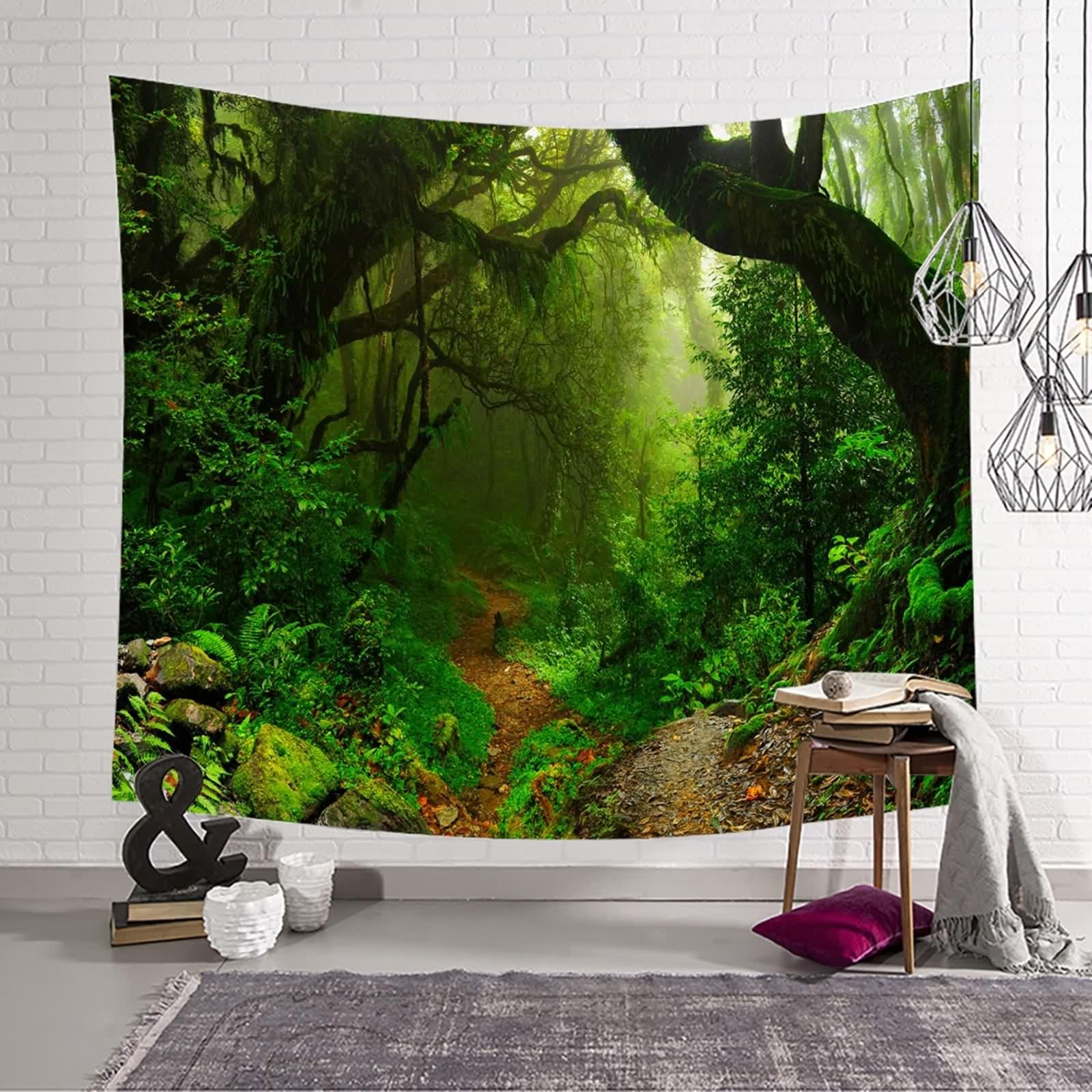 Telo 200X200 Arazzo, Arazzo Soggiorno Foresta Verde Poliestere Decorazioni da Parete per Camera da Letto Dormitorio