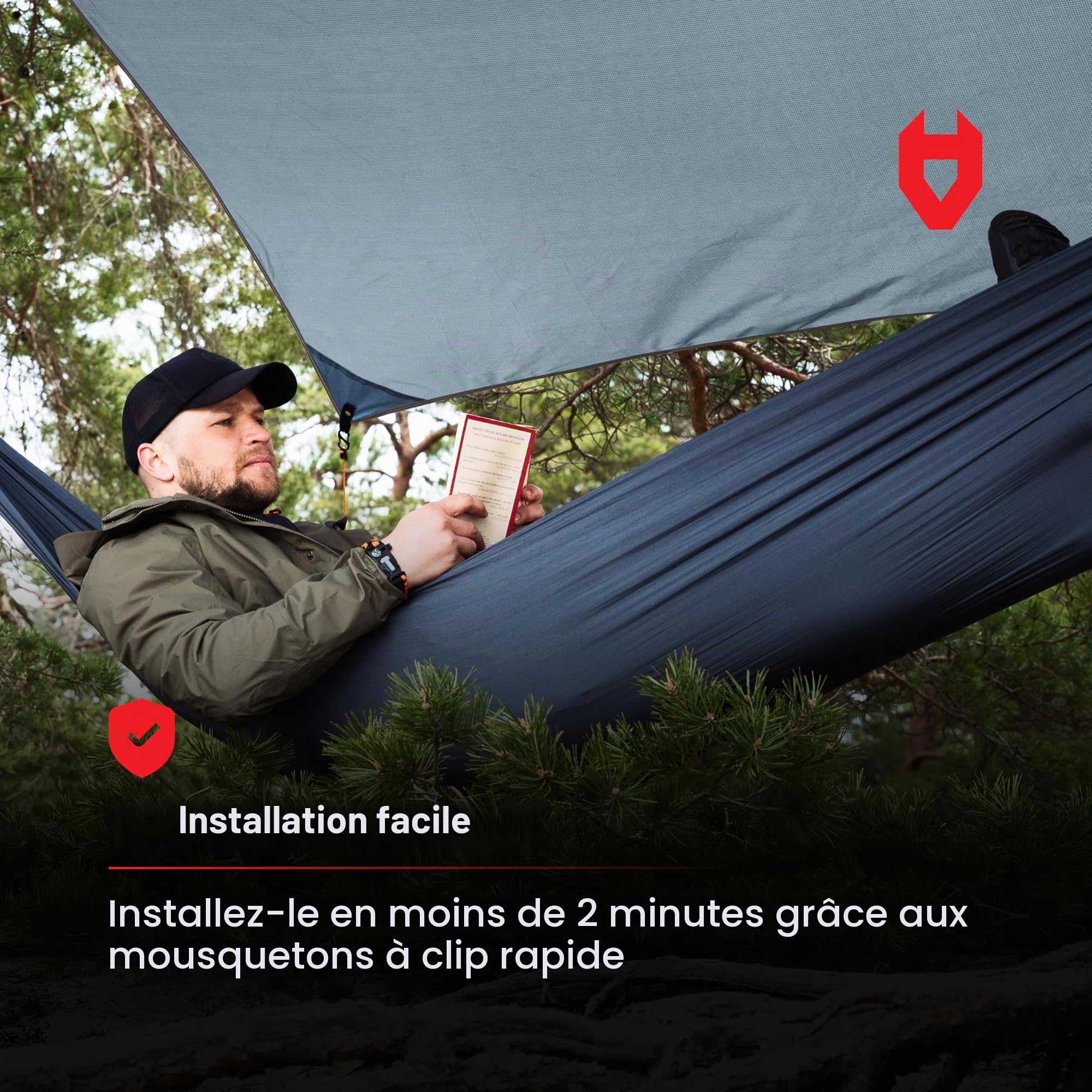 Rain Fly by NoCry Bâche de Tente Ultra légère 100% imperméable à l'eau 3,65 x 3 m Idéal comme bâche de randonnée ou bâche pour hamac Plusieurs Couleurs Disponibles avec Bracelet de Survie Gris